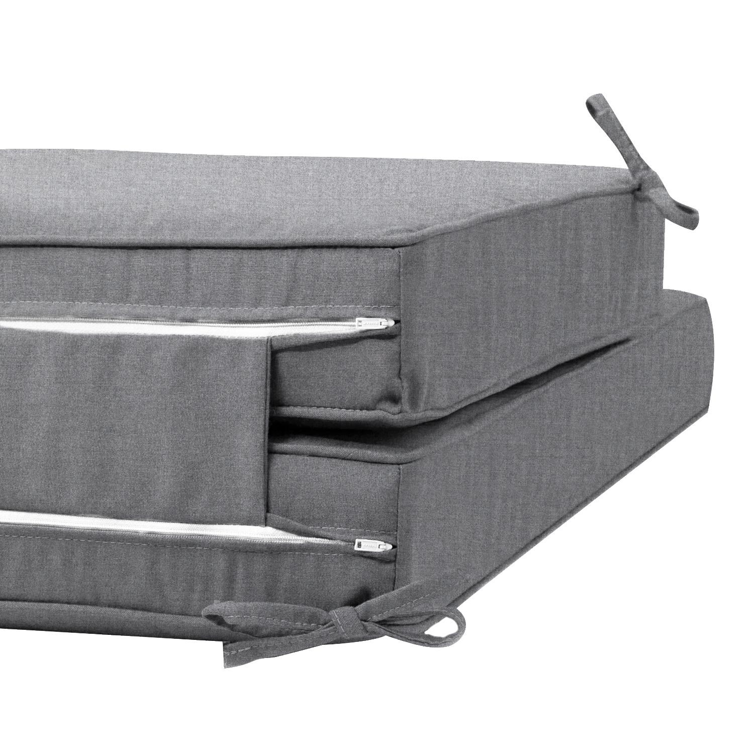 Sunbrella Canvas Charcoal Long Outdoor Replacement Chaise Lounge Cushion W/ Piping By UltimatePatio.com - Zipper and Tie Detail thumbnail