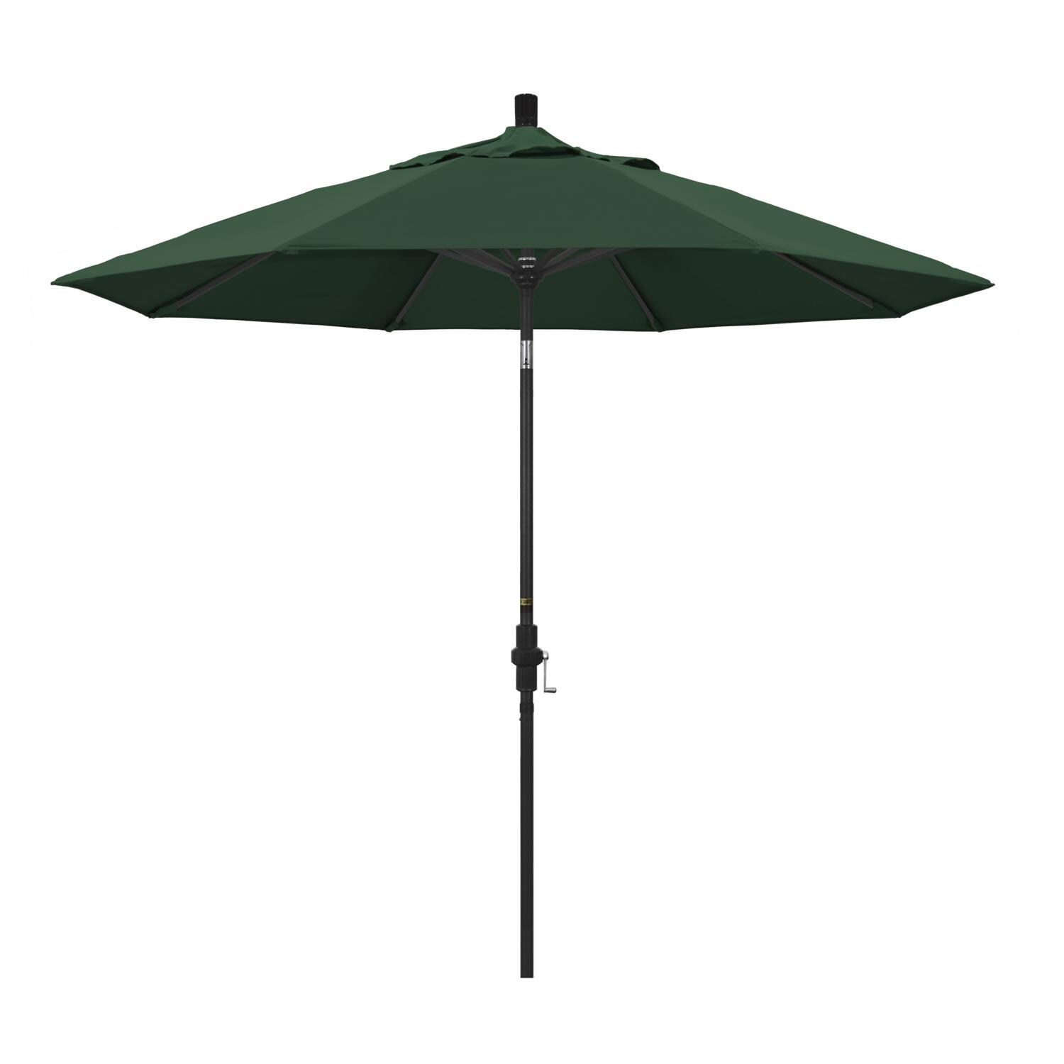 California Umbrella 9 Ft. Octagonal Aluminum Collar Tilt Patio Umbrella W/ Crank Lift & Aluminum Ribs - Stone Black Frame / Olefin Hunter Green Canopy