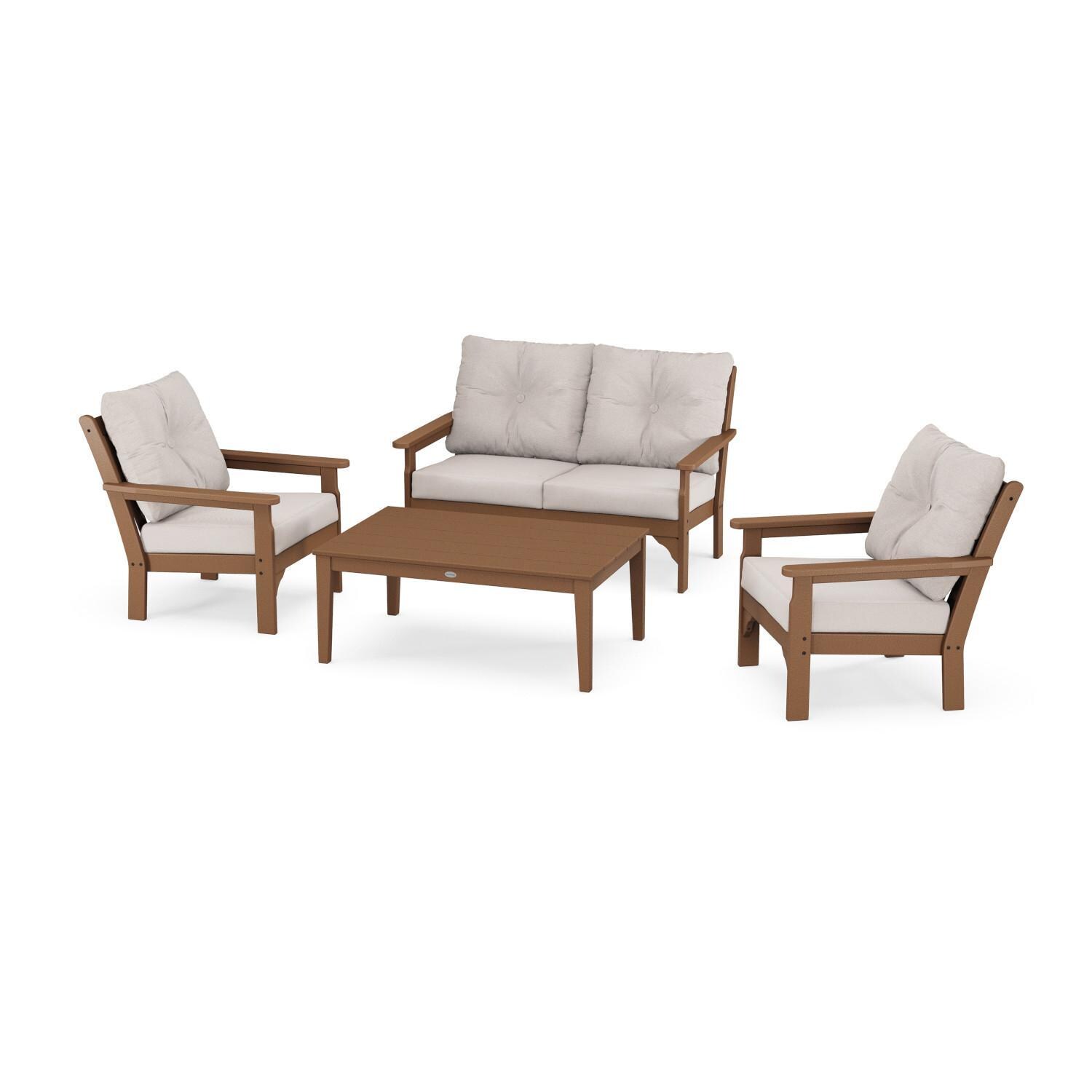 POLYWOOD Vineyard Teak & Dune Burlap 4-Piece Deep Seating Set thumbnail
