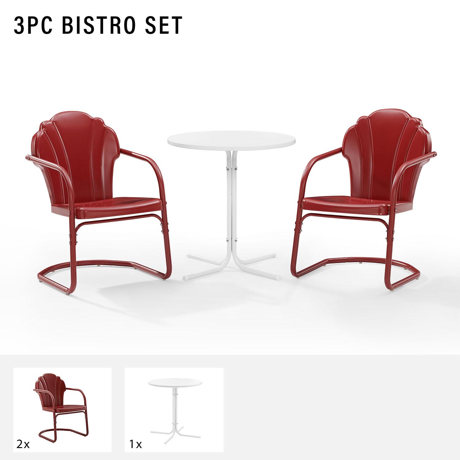 Ultimate Patio UP-32243RE 3Pc Retro Outdoor Bistro Set in Dark Red - Included in Set (Two Chairs and Table) - Diagram thumbnail