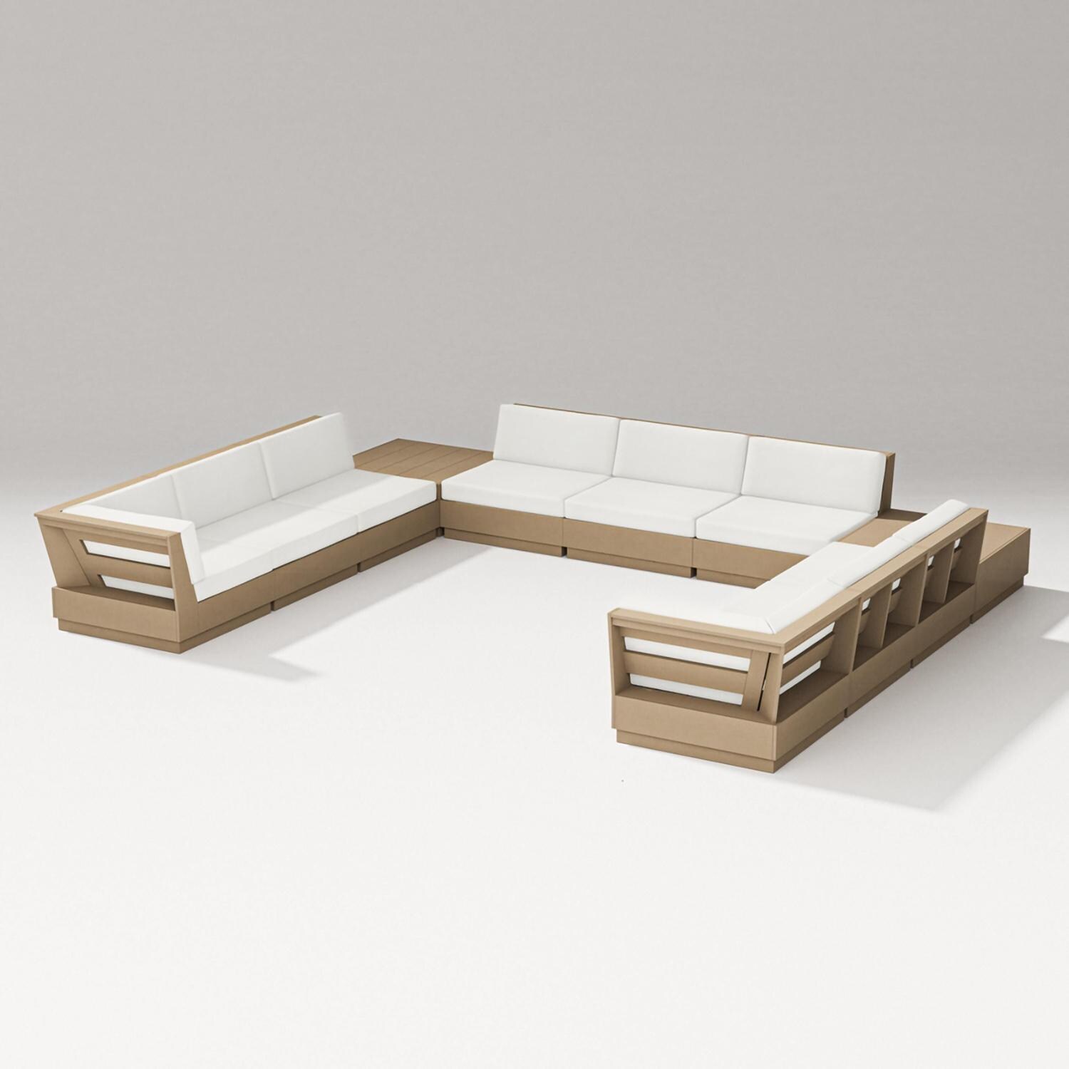 Elevate 11 Pc U-shaped Recycled Plastic Sectional Seating Set in Vintage Sahara/Natural Linen By PW Designer Series