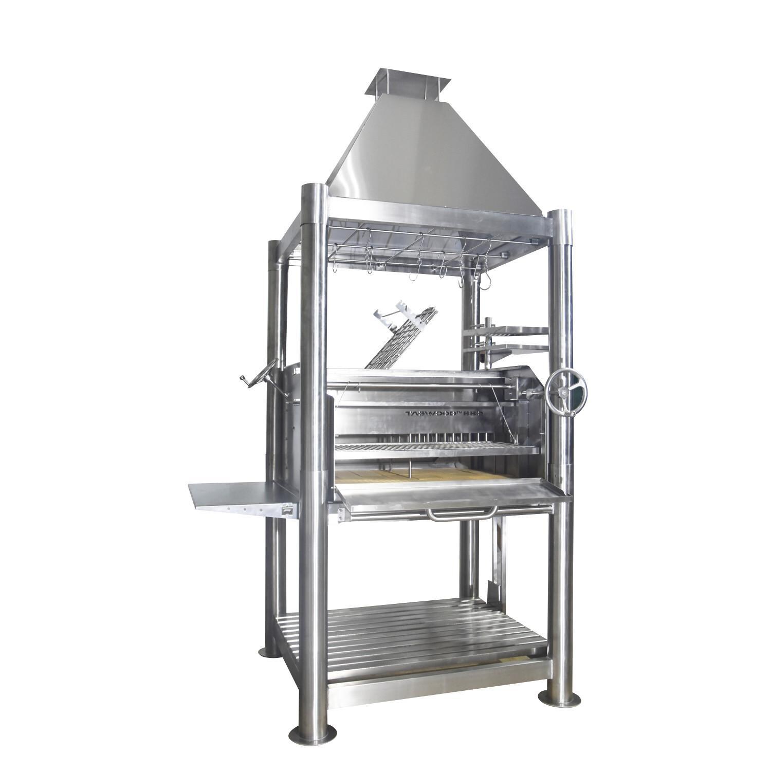 Tagwood BBQ02SS BBQ Silver Bullet All Stainless Steel Argentine Wood Fire & Charcoal Grill - Front Door Open thumbnail