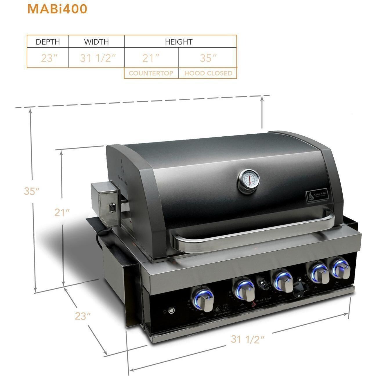 Mont Alpi MA400-AWBSS 4-Burner Black Stainless Steel Art-Wood Natural Gas Island Grill - Grill Head Only - Dimensional thumbnail