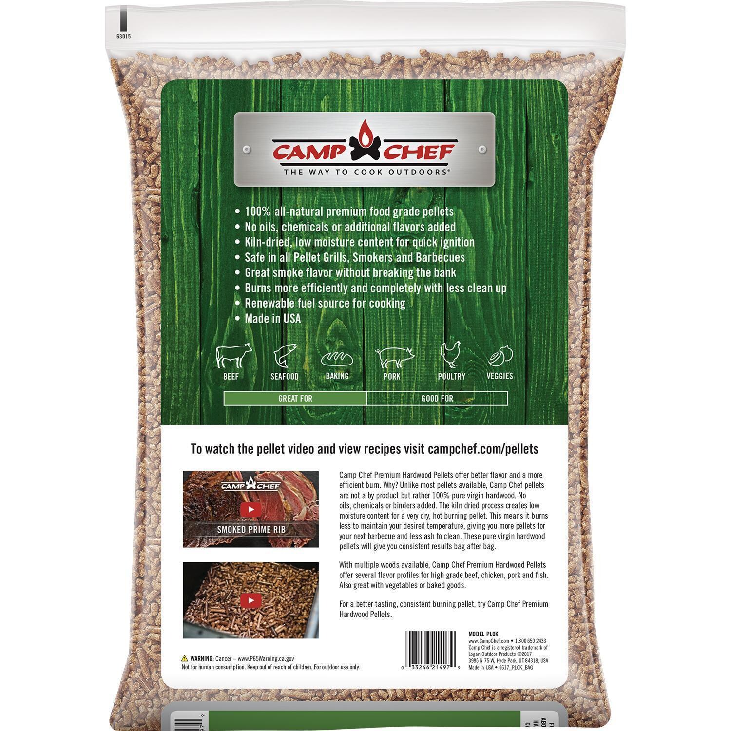 Camp Chef 20 Lb. Premium Hardwood Pellets - Oak - Bag Backside - White Background thumbnail