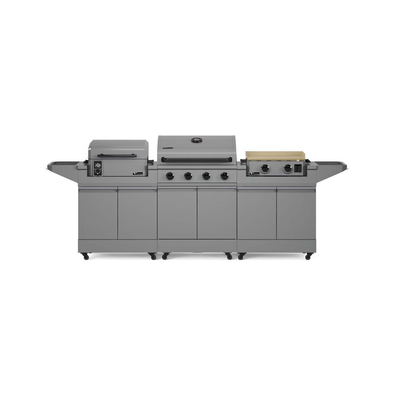 TYTUS Modular Grilling Collection 4-Burner Gas Grill, Pellet Smoker, and Gas Griddle w/ Cart - TDT-BUN-009