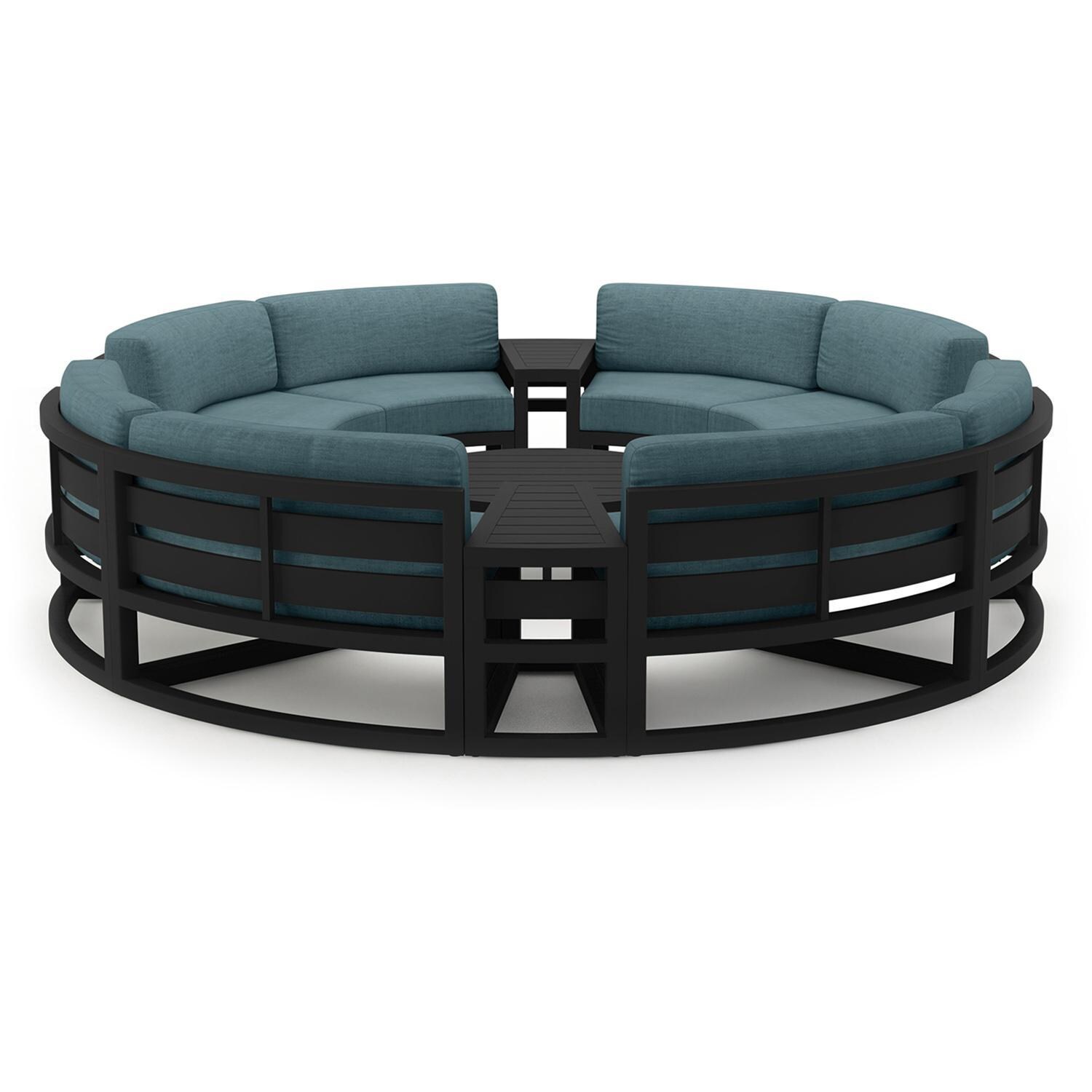 Lakeview MSTYCV-BK-7CSEC-CL Misty Cove 7 Pc Aluminum Curve Sectional Set in Black w/Coffee Table & Cast Lagoon Cushions by Lakeview Outdoor Designs - Set - White Background thumbnail