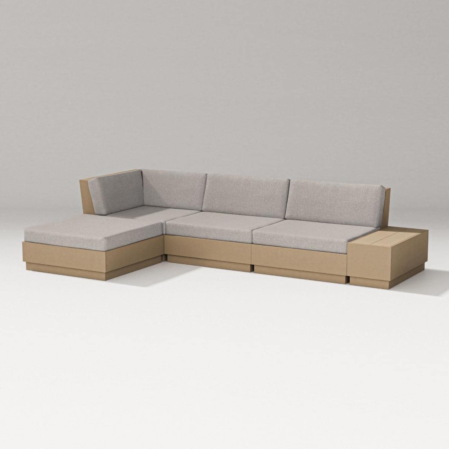 Elevate 5 Pc Recycled Plastic Chaise Sectional Seating Set in Vintage Sahara/Weathered Tweed By PW Designer Series