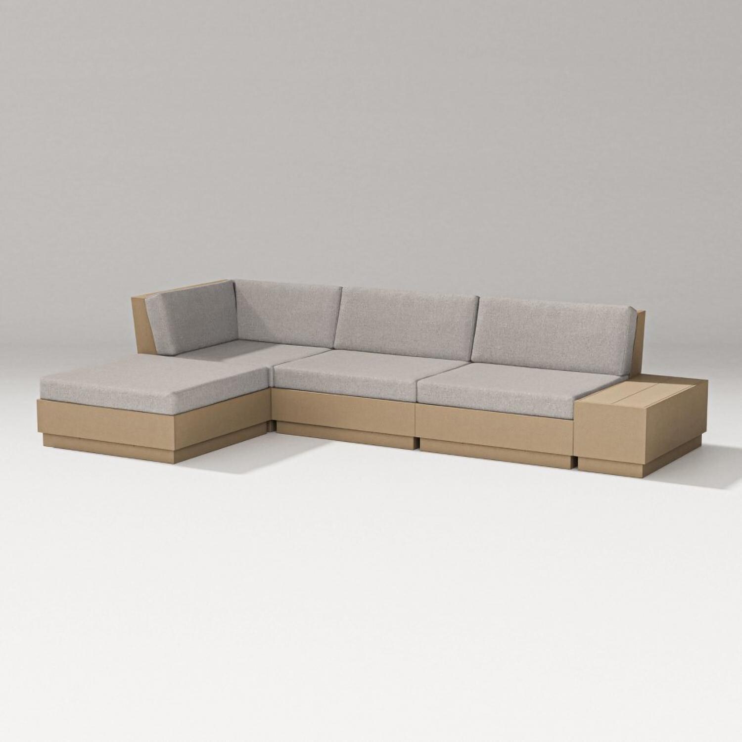 Elevate 5 Pc Recycled Plastic Chaise Sectional Seating Set in Vintage Sahara/Weathered Tweed By PW Designer Series