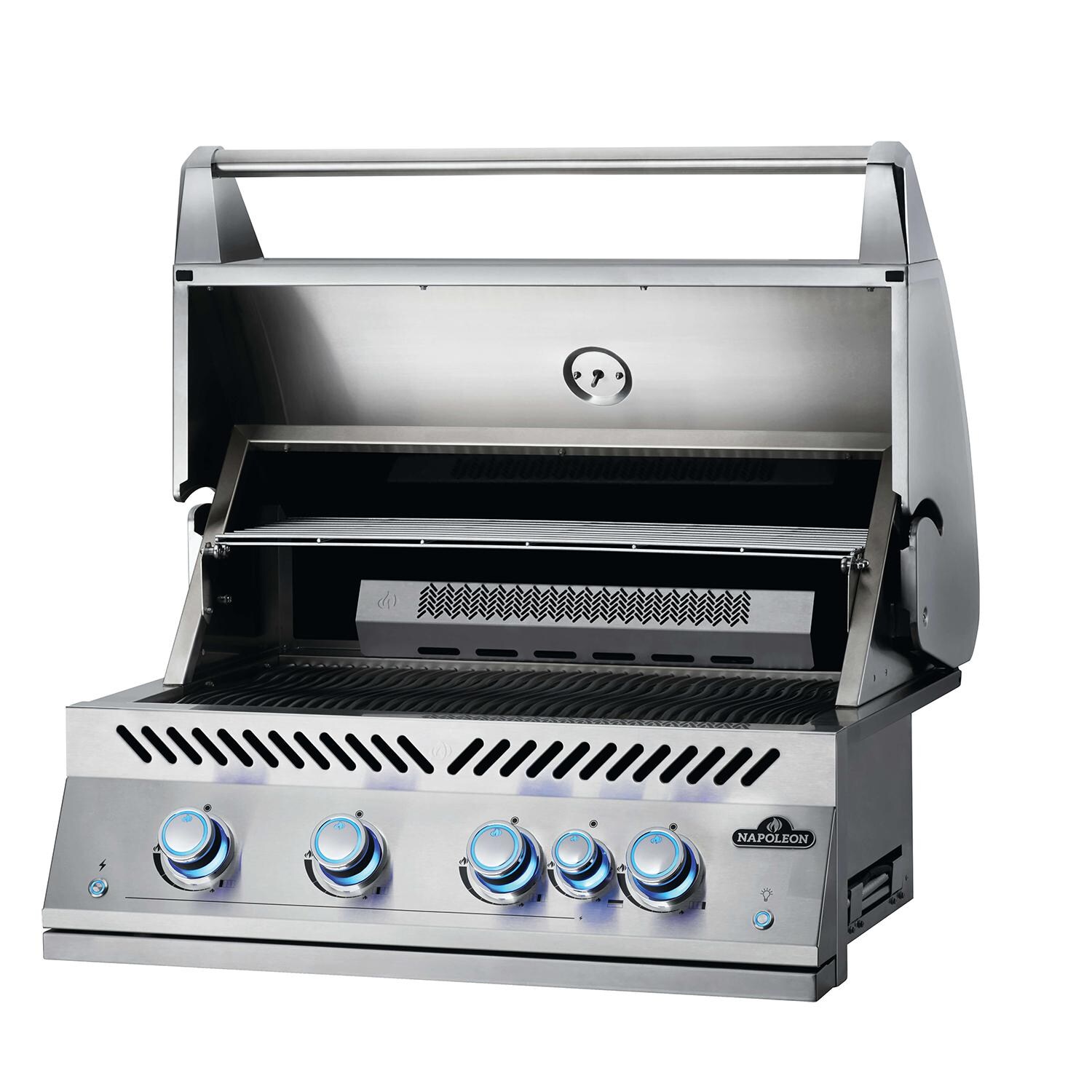 Napoleon BIG32RBPSS Built-In 700 Series 32-Inch Propane Gas Grill with Infrared Rear Burner & Rotisserie Kit - Side View Open thumbnail