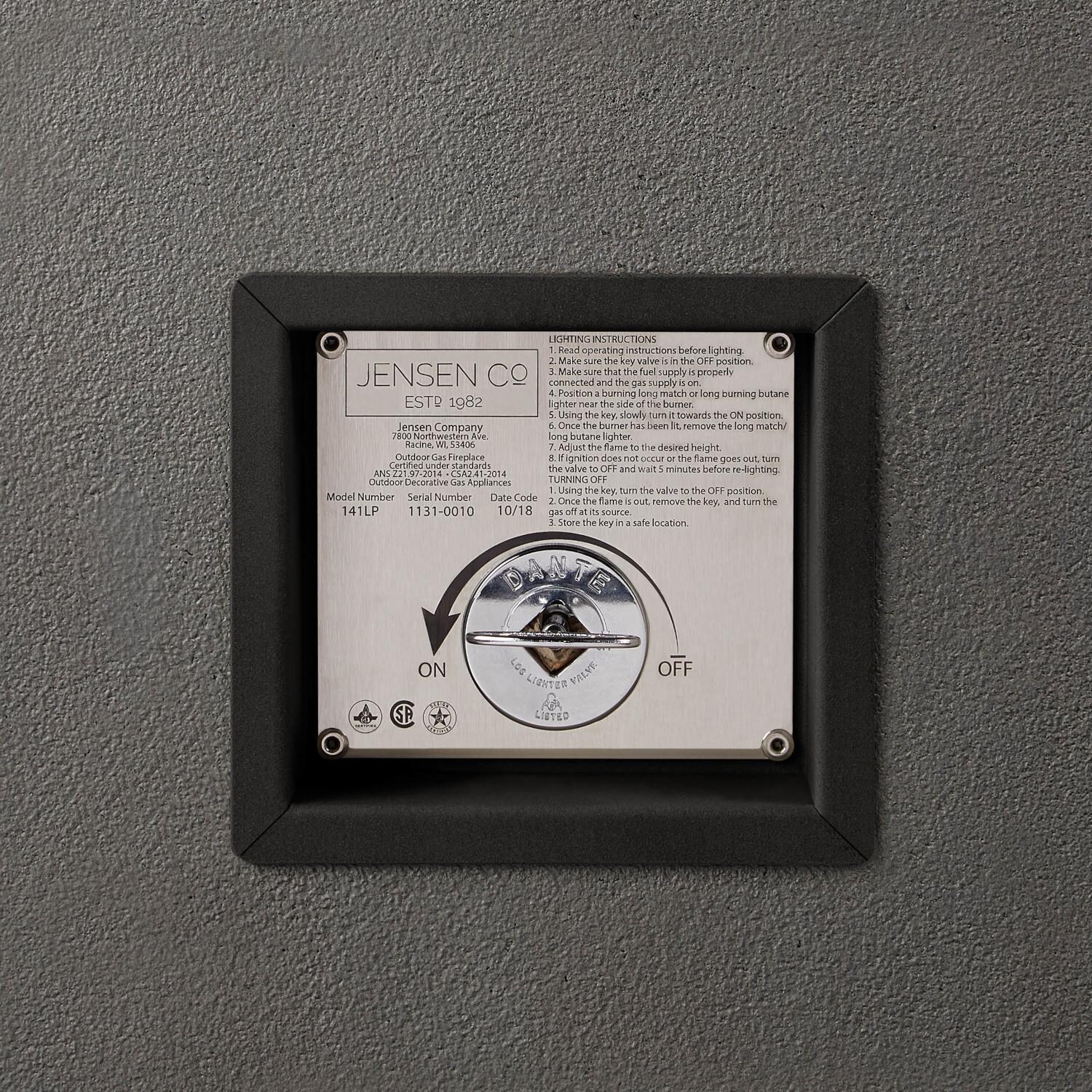 Olliewood 363LP-CBN 40 Inch Square Glass Fiber Reinforced Concrete Propane Fire Pit Table in Carbon by BBQGuys Signature - Control Panel - Detail thumbnail