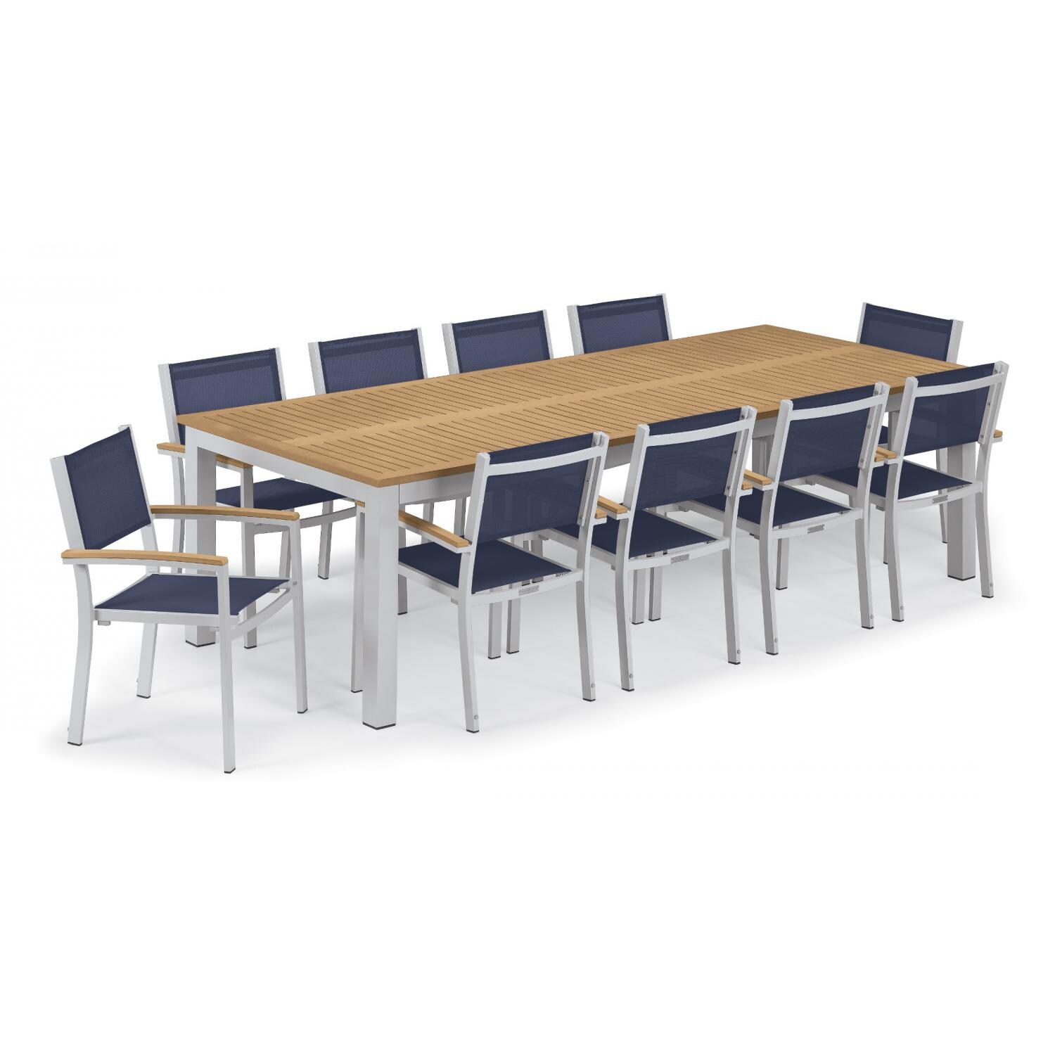 Travira 11 Piece Aluminum Patio Dining Set W/ 103 X 42 Inch Table and Tekwood Natural Tabletop By Oxford Garden - Ink Pen Sling thumbnail