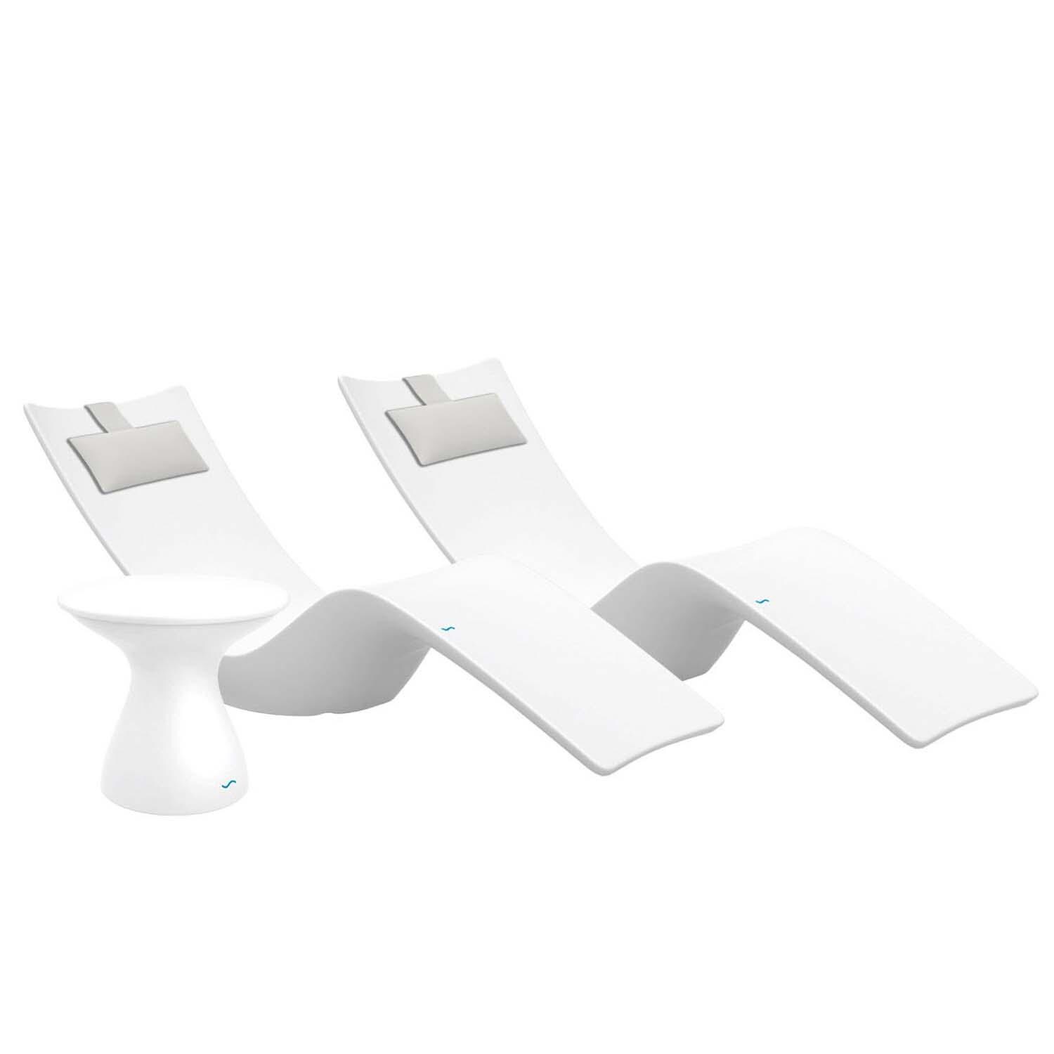 Autograph 3 Pc Set Polyresin Chaise Lounge Set in White w/ White Pillow by Ledge Lounger