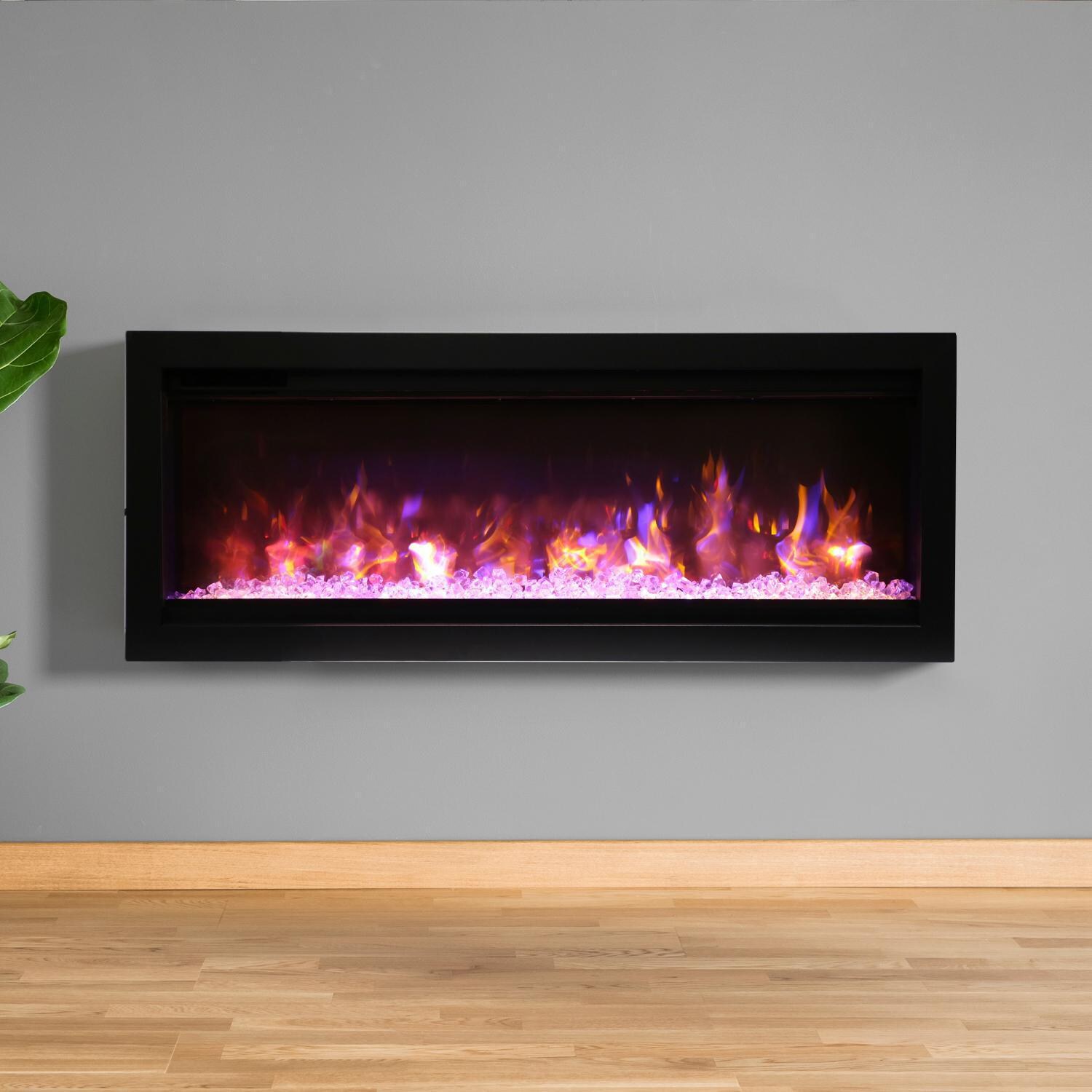 Amantii Symmetry Series 42-Inch Built-In Electric Fireplace with Black Steel Surround - ICE Media Kit - Indoor/Outdoor - SYM-42-B