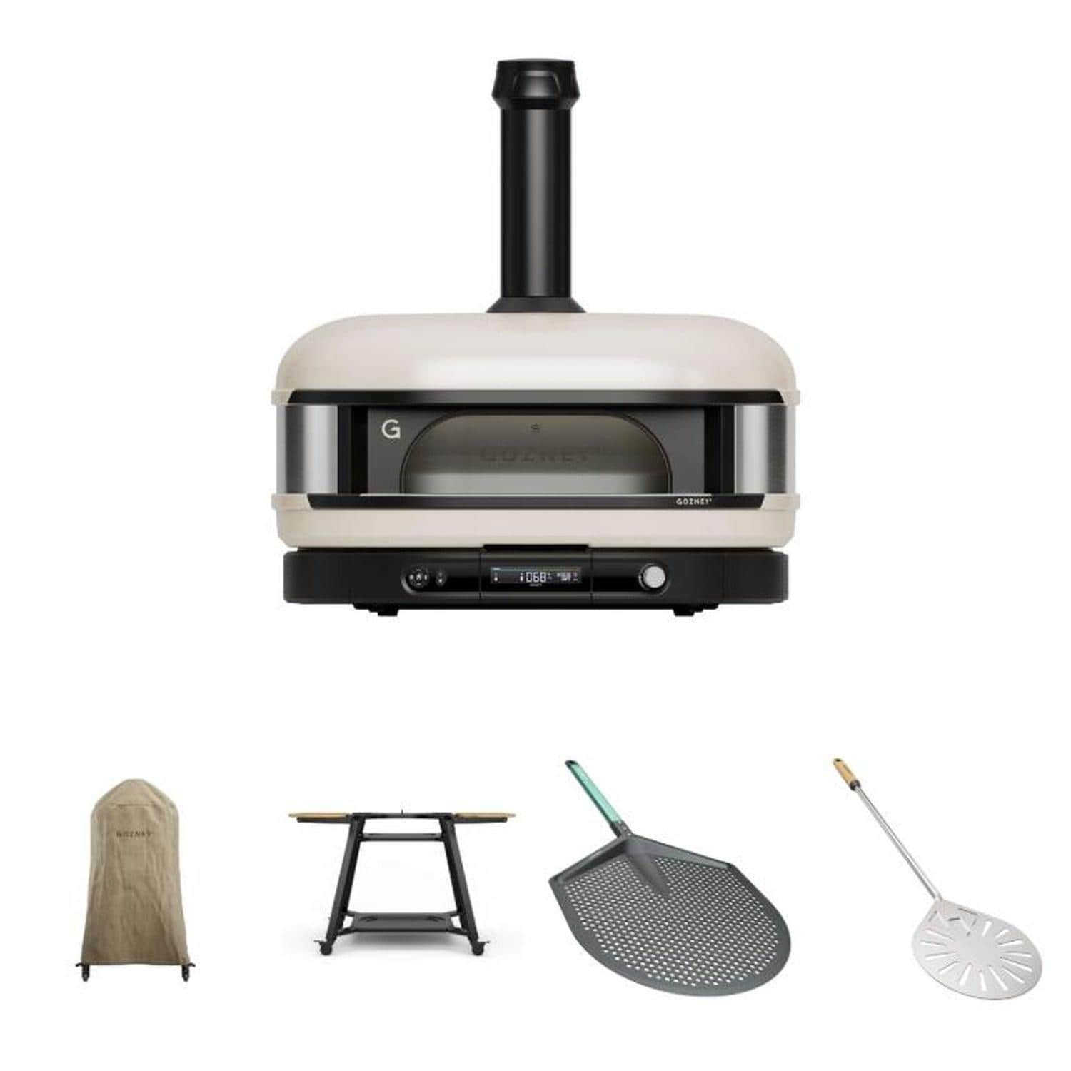 Gozney GMPBNUS1825 Bone Dome XL Gen 2 Propane Pizza Oven Bundle - Included Components - White Background thumbnail
