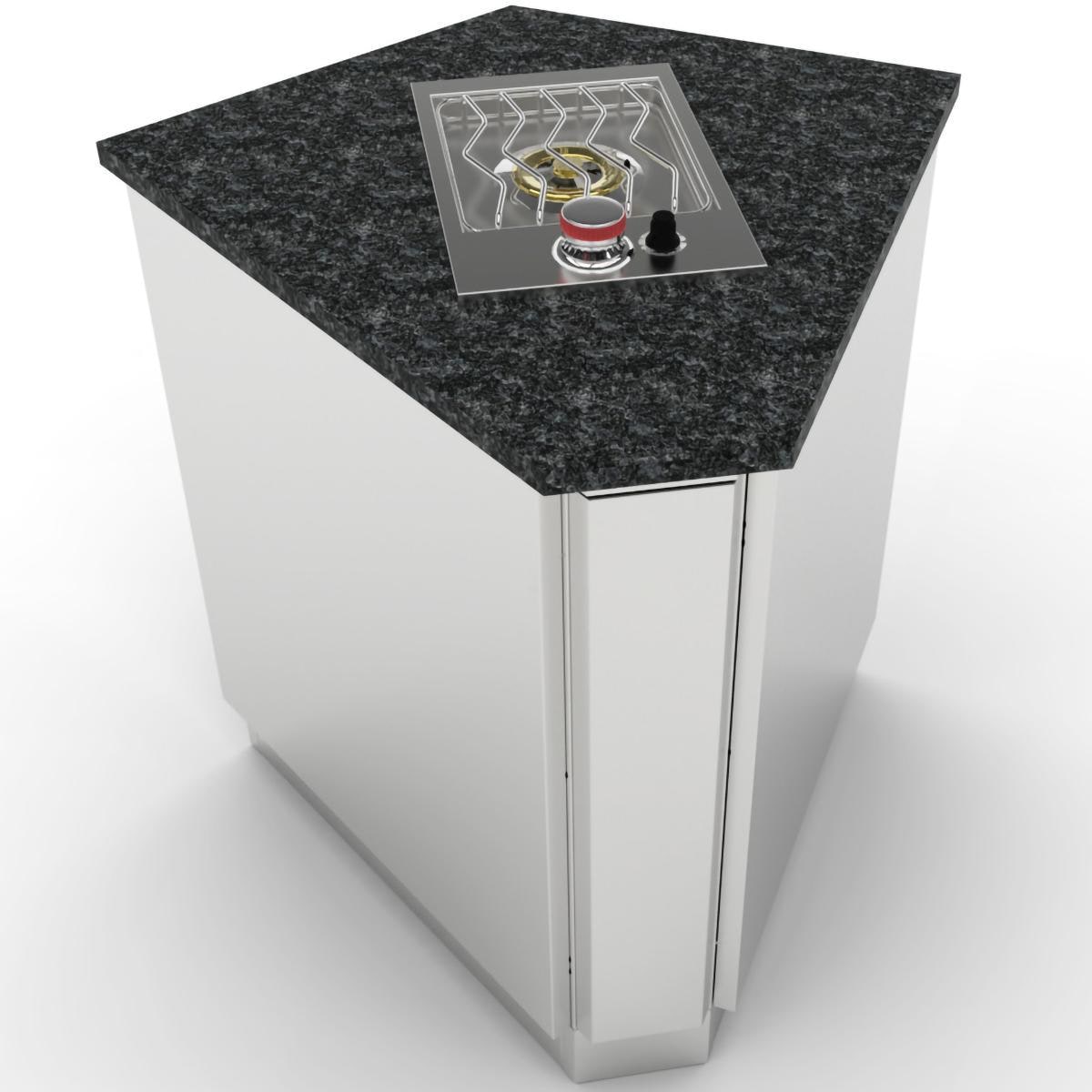 Sunstone SBC5C30 5-in Outdoor Kitchen 30 Degree Corner Island Cabinet - Shown Finished With Countertop, Side Burner & End Panels (Not Included) - White Background thumbnail