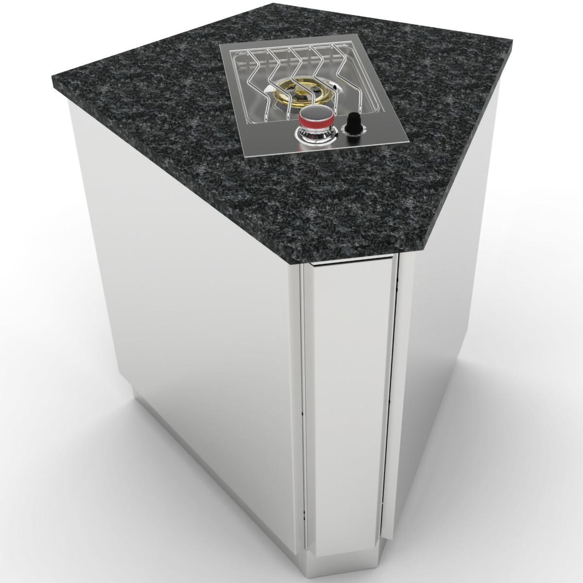 Sunstone SBC5C30 5-in Outdoor Kitchen 30 Degree Corner Island Cabinet - Shown Finished With Countertop, Side Burner & End Panels (Not Included) - White Background thumbnail