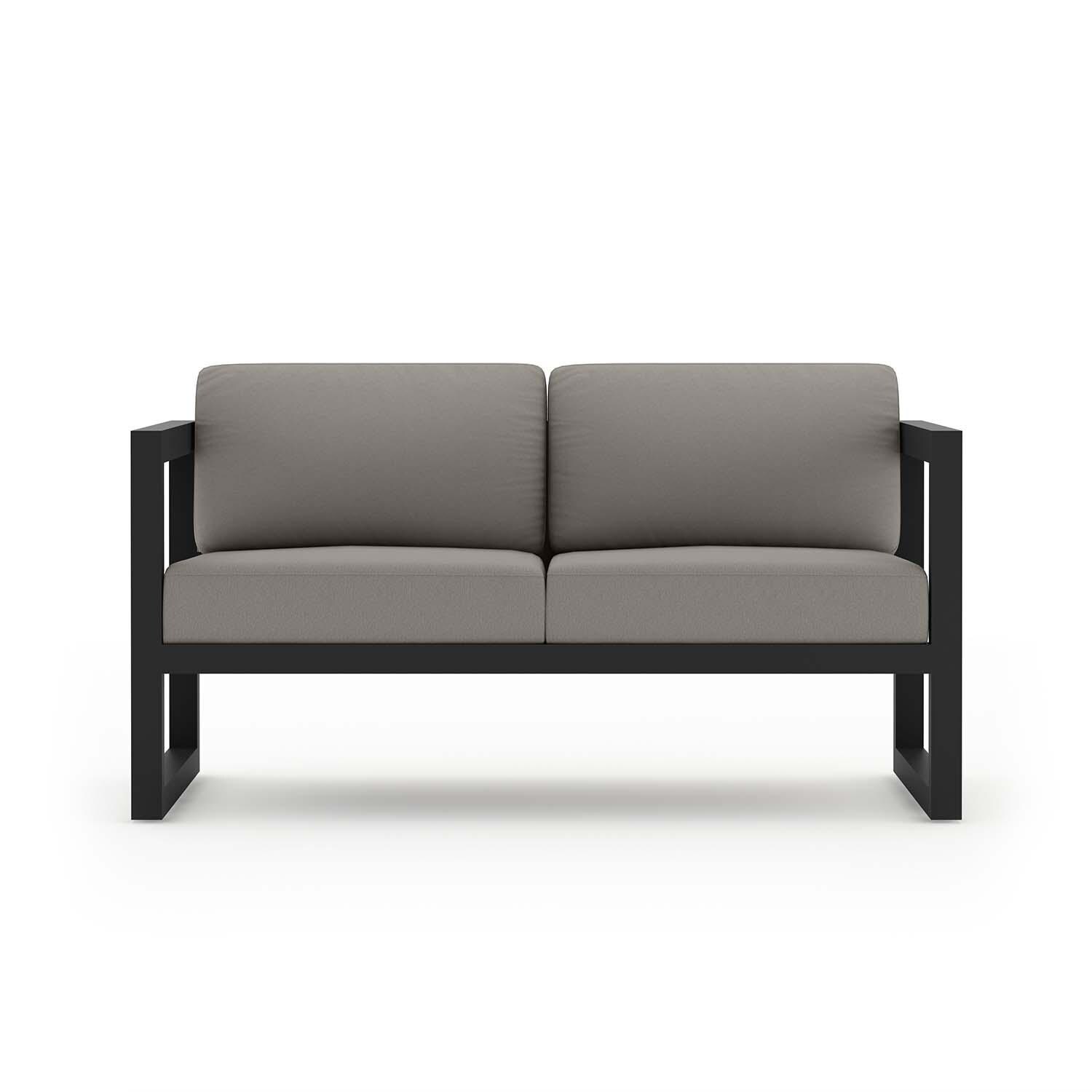 Misty Cove 3 Pc Aluminum Loveseat Seating Set w/ Swivel Chairs in Black/Canvas Charcoal by Lakeview Outdoor Designs - Loveseat - White Background thumbnail