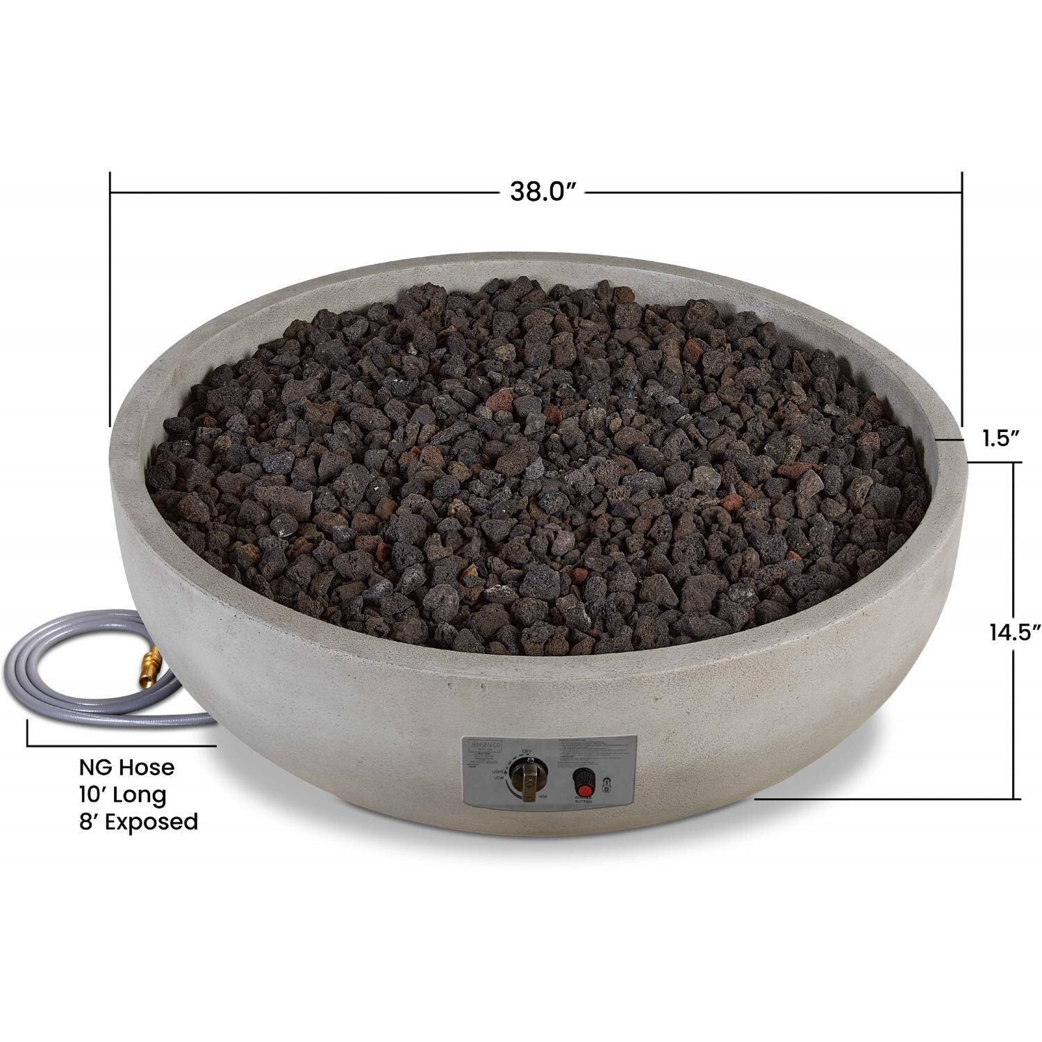 Grand Lake 522NG-FOG 38 Inch Round Concrete Natural Gas Fire Bowl in Fog by BBQGuys Signature - Dimensions - Diagram thumbnail