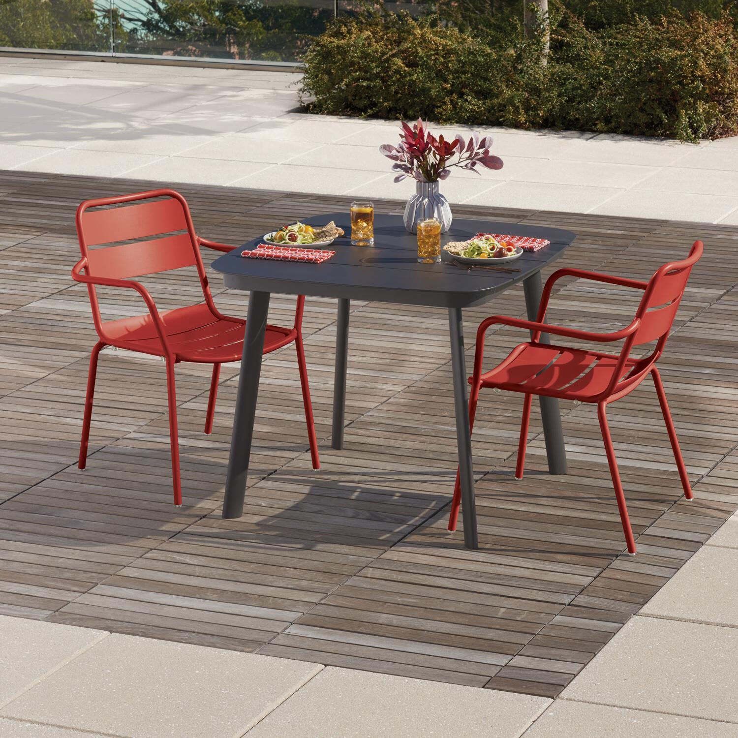 Kapri 3 Pc Aluminum Dining Set W/ Arm Chairs in Carbon/Venetian By Oxford Garden