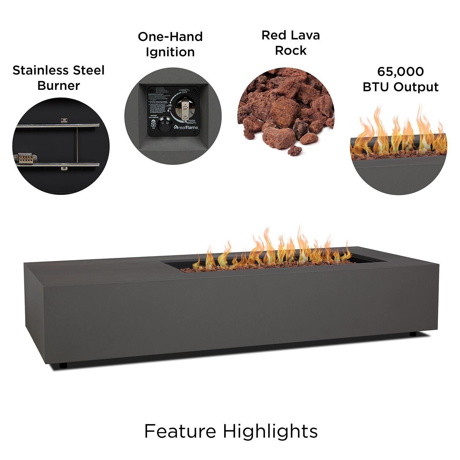 Elysian 75-in Rectangular Steel Propane Fire Pit Table in Weathered Slate by Lakeview - Features - Detail thumbnail