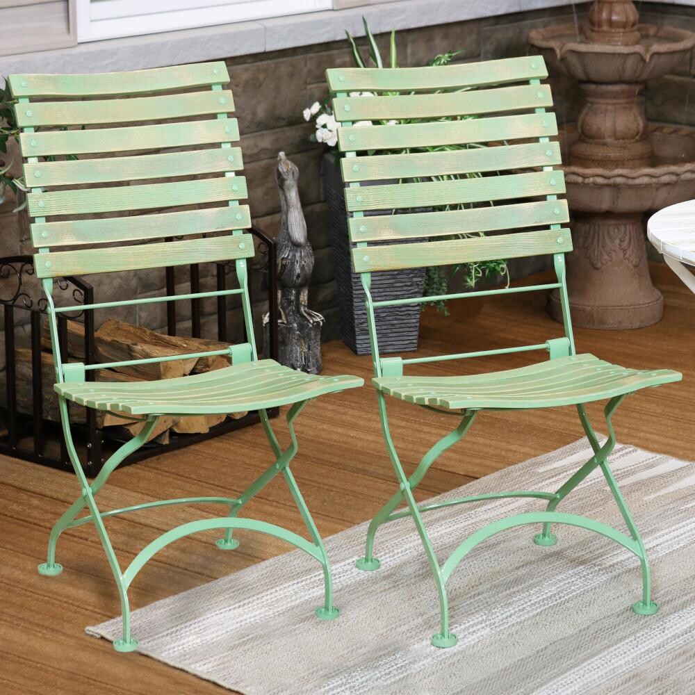 Ultimate Patio Chestnut Wooden Folding Chair - Set of 2 - Green