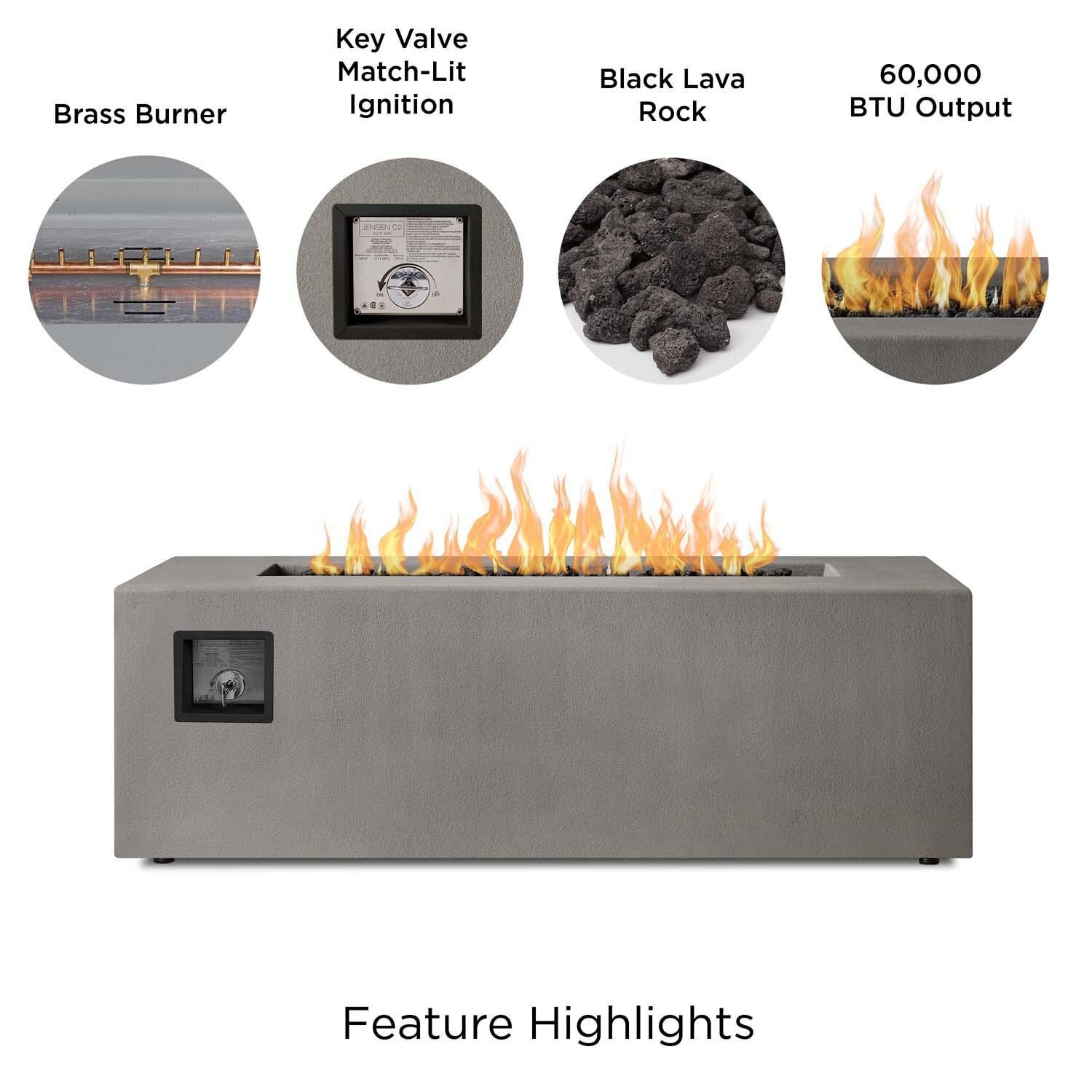 Olliewood 60 Inch Rectangular Glass Fiber Reinforced Concrete Natural Gas Fire Pit Table in Flint by BBQGuys Signature - Features thumbnail