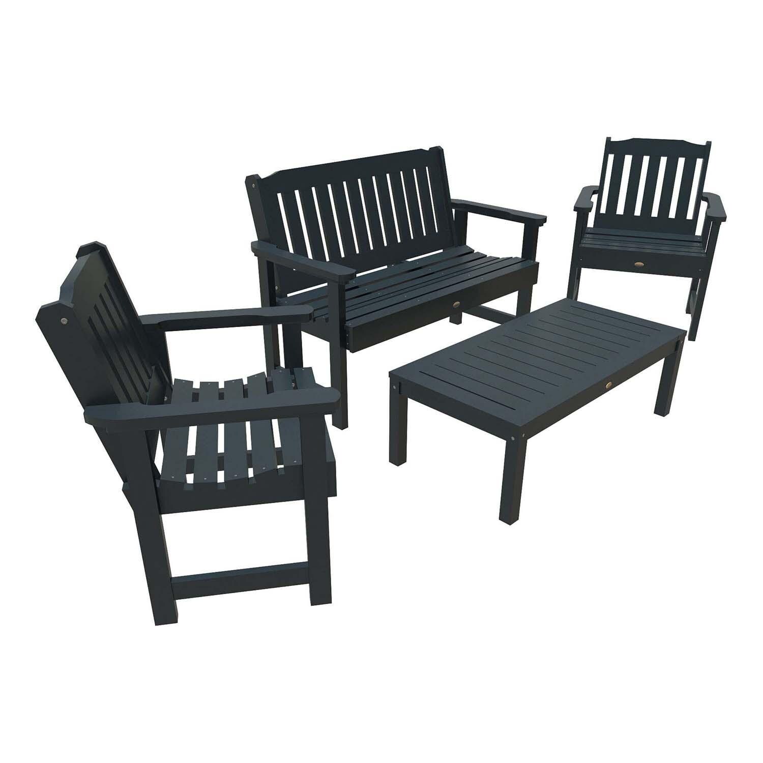 Hart Lane 4 Pc Set Polyresin Seating Set in Federal Blue By Lakeview Outdoor Designs - White Background