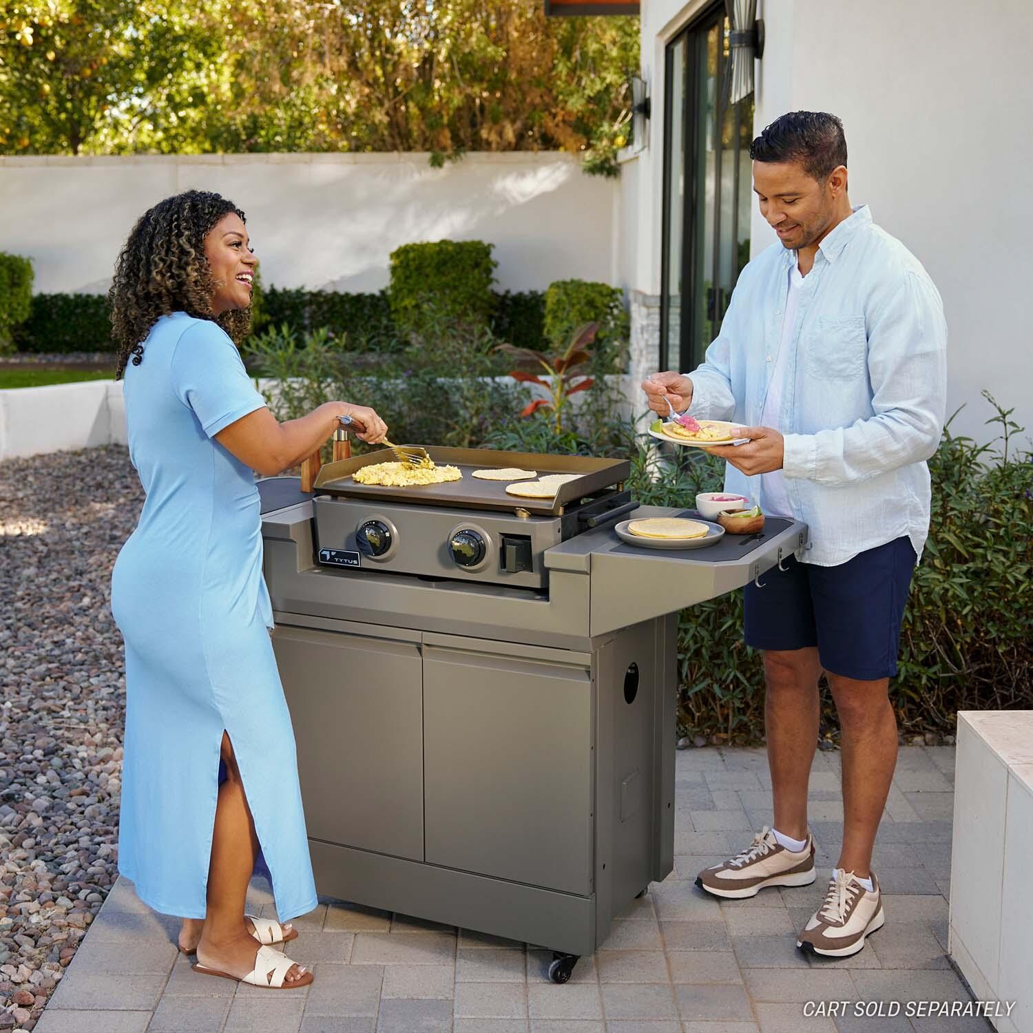 TYTUS TDT-GHS-GGRD Emberwood Propane Gas Griddle - Shown on Cart (Not Included) - Lifestyle thumbnail