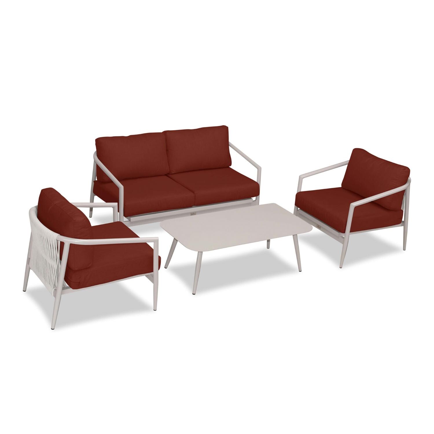 Lakeview Midnight Cove 4 Pc Aluminum Loveseat Seating Set in Urban Stone/Carrera/Canvas Henna - Top - White Background thumbnail