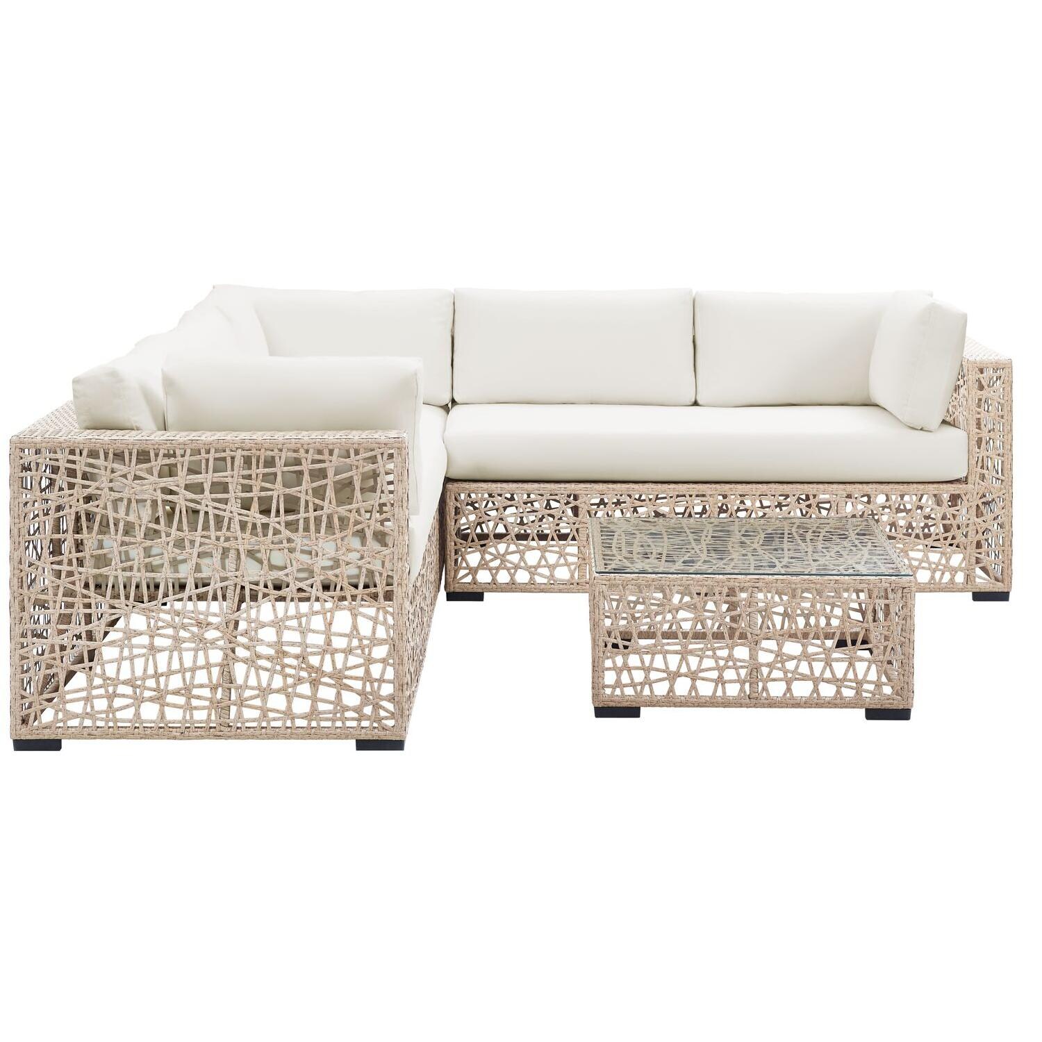 Fremont 4 Piece Wicker Patio Sectional Set W/ Natural Cushions By