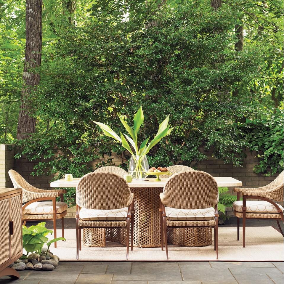 Aviano 84 X 44 Inch Rectangular Wicker Patio Dining Table W Aviano 84 X 44 Inch Rectangular Wicker Patio Dining Table W Weatherstone Top By Tommy Bahama Bbqguys