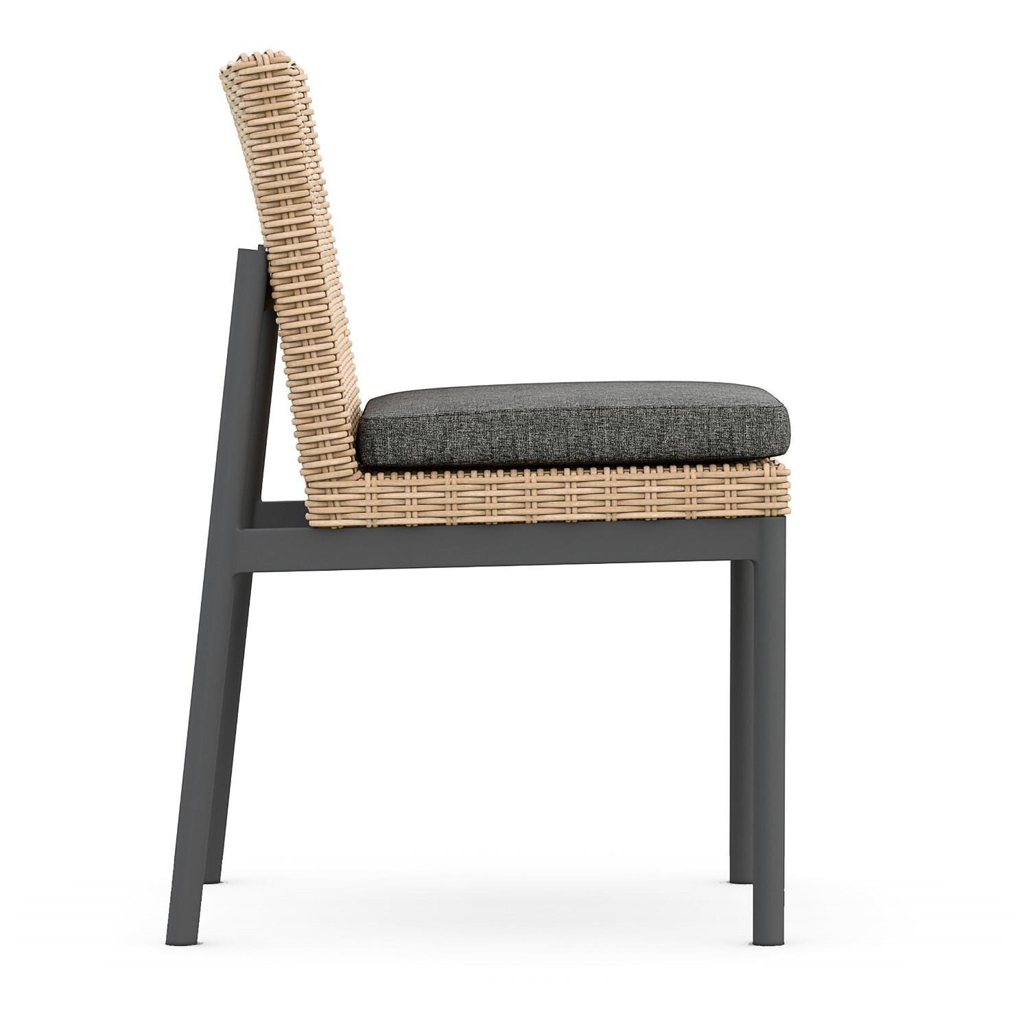 Azzurro Living Terra Wicker Armless Dining Chair in Natural/Midnight - Side - White Background thumbnail