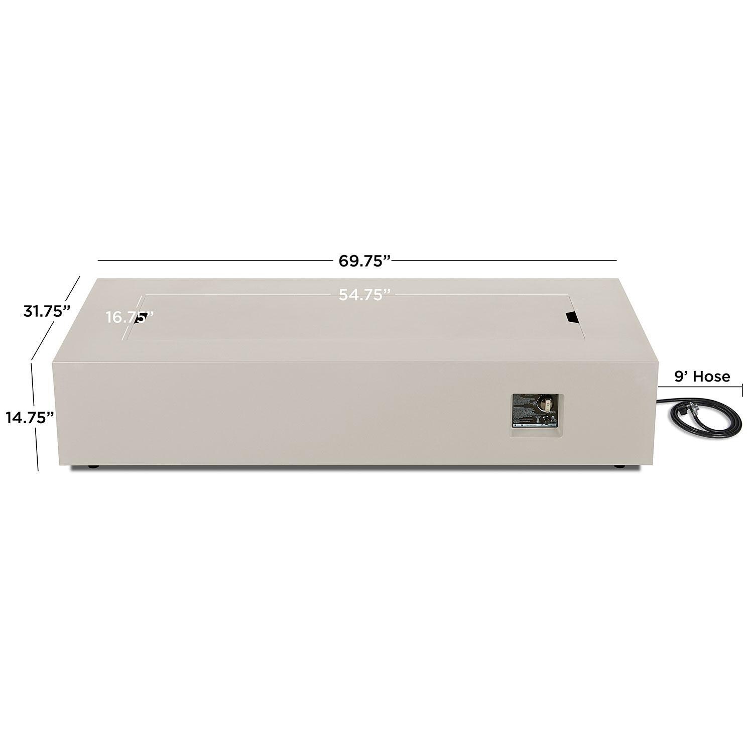Elysian 70 Inch Rectangular Steel Propane Fire Pit Table in Light Sand by Lakeview Outdoor Designs - Dimensional thumbnail