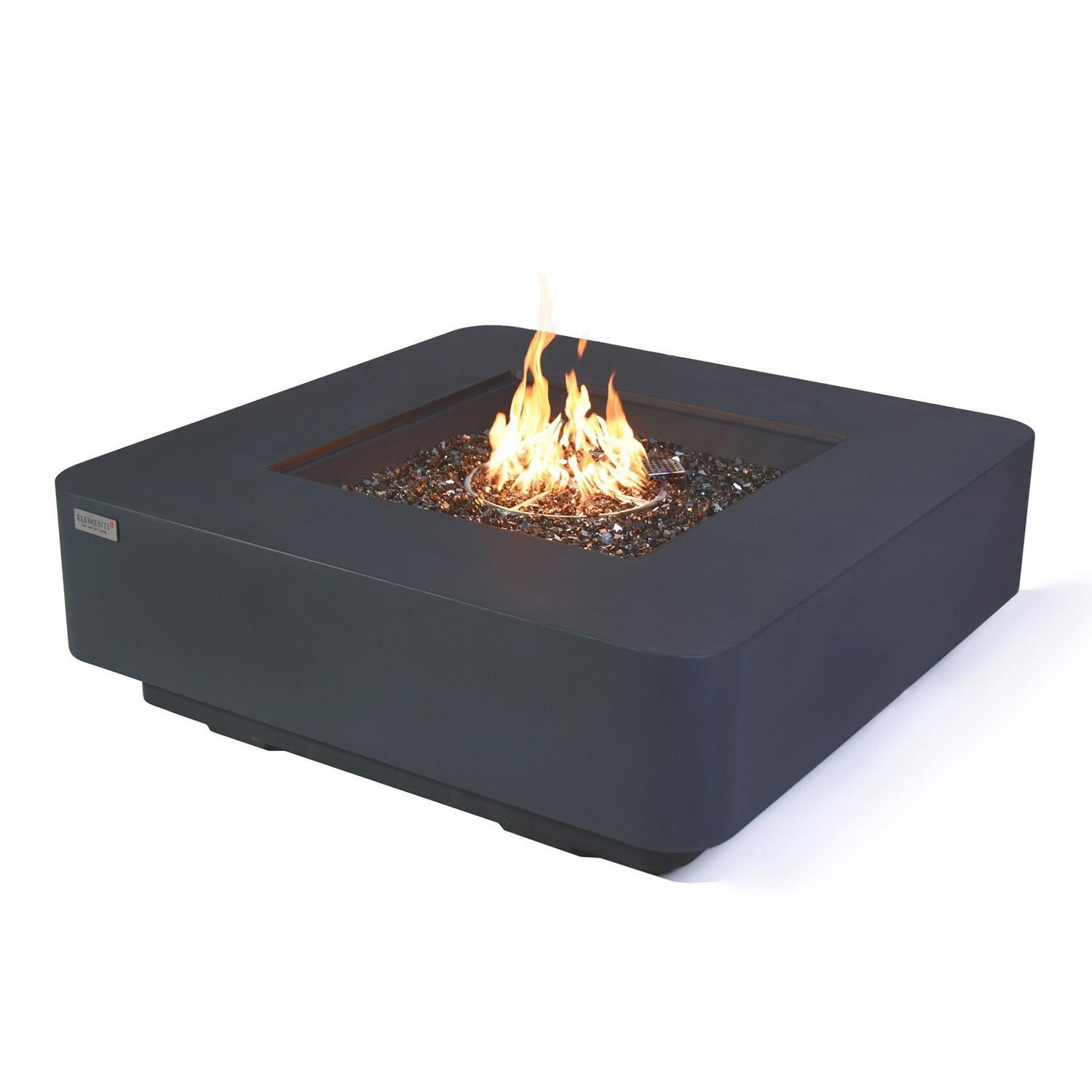 Elementi Bergamo 42-Inch Square Natural Gas Fire Pit Table - Dark Gray - Lit View - White Background thumbnail