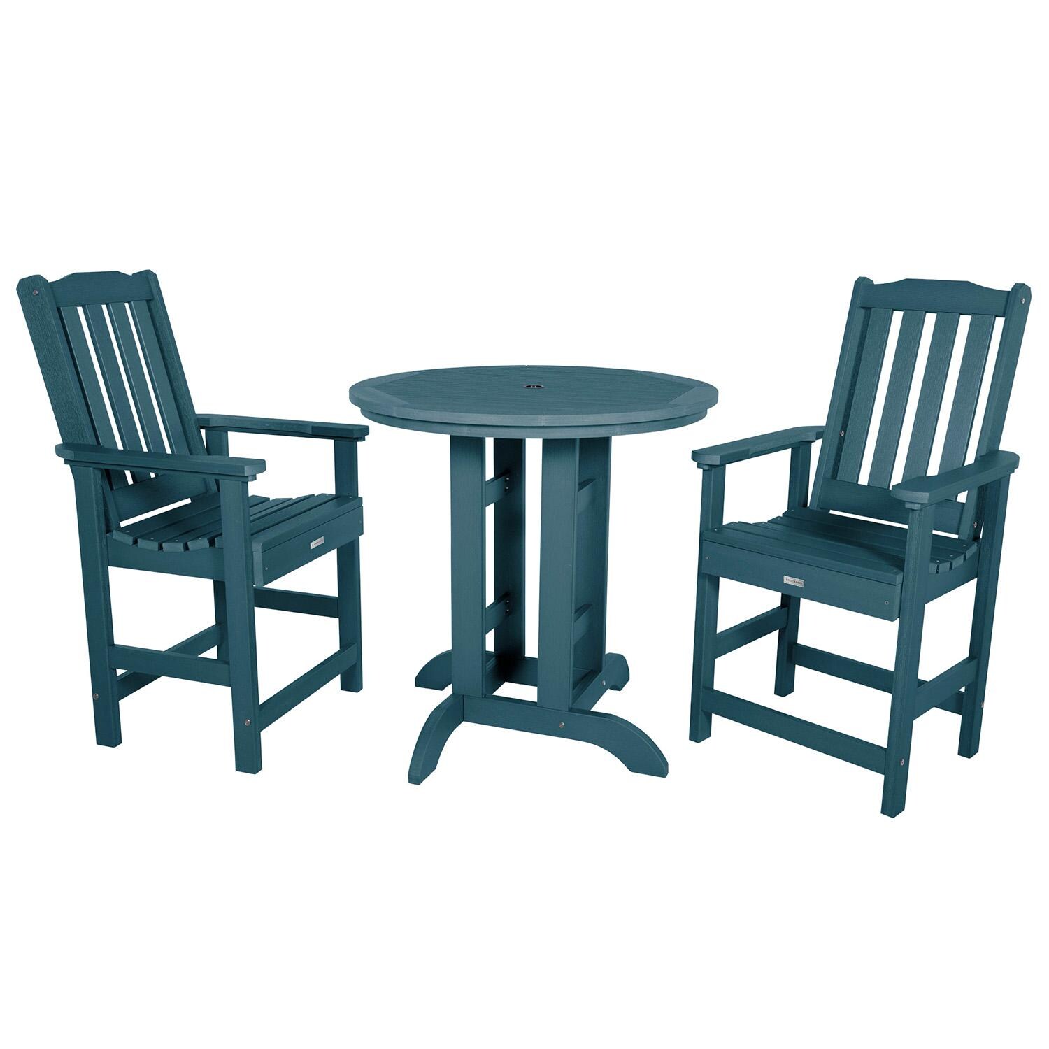 Hart Lane 3 Pc Recycled Plastic Round Counter Dining Set in Nantucket Blue By Lakeview Outdoor Designs - White Background thumbnail