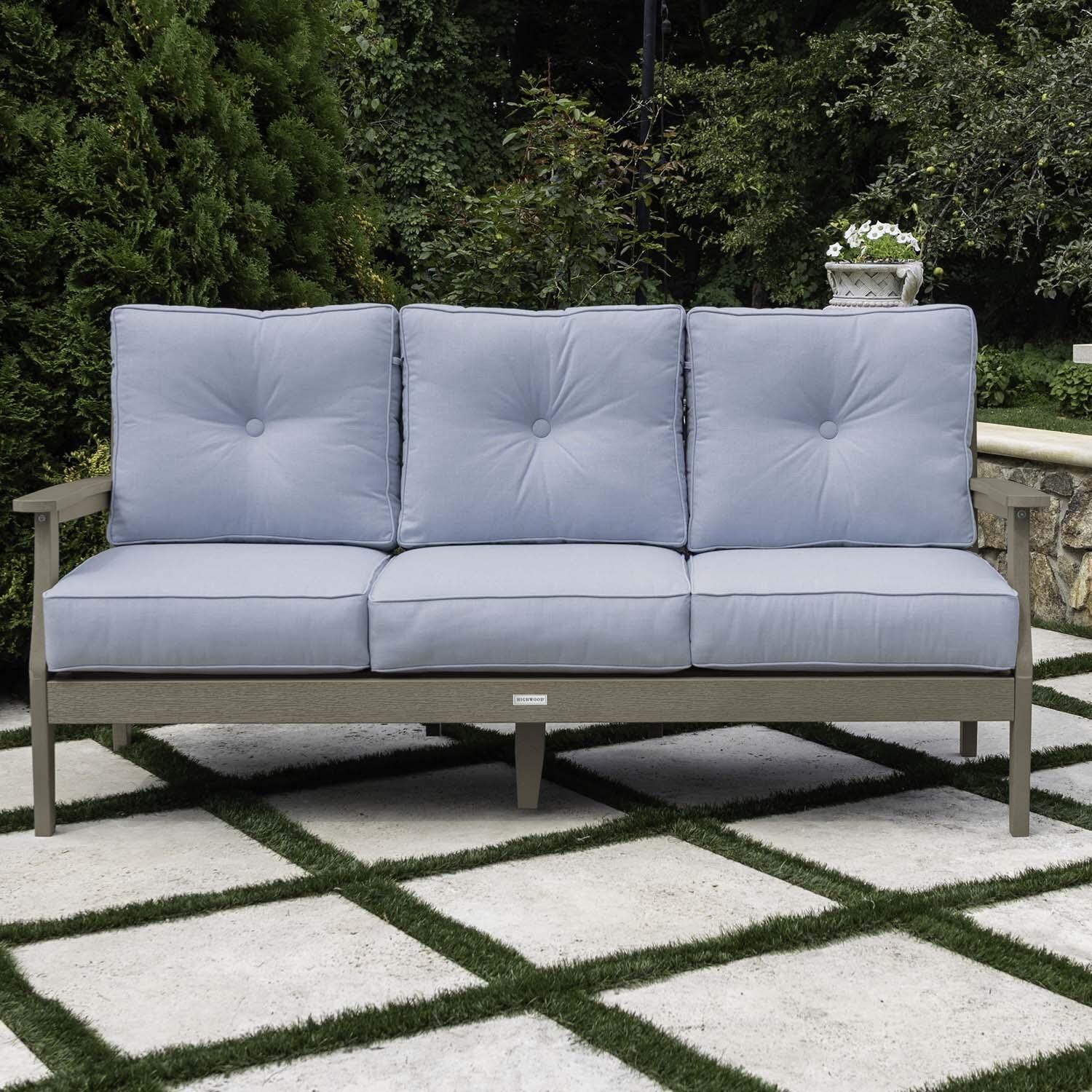 Blushing Bay 3 Person Recycled Plastic Sofa in Bliss Dew/Woodland Brown by Lakeview Outdoor Designs - Lifestyle thumbnail