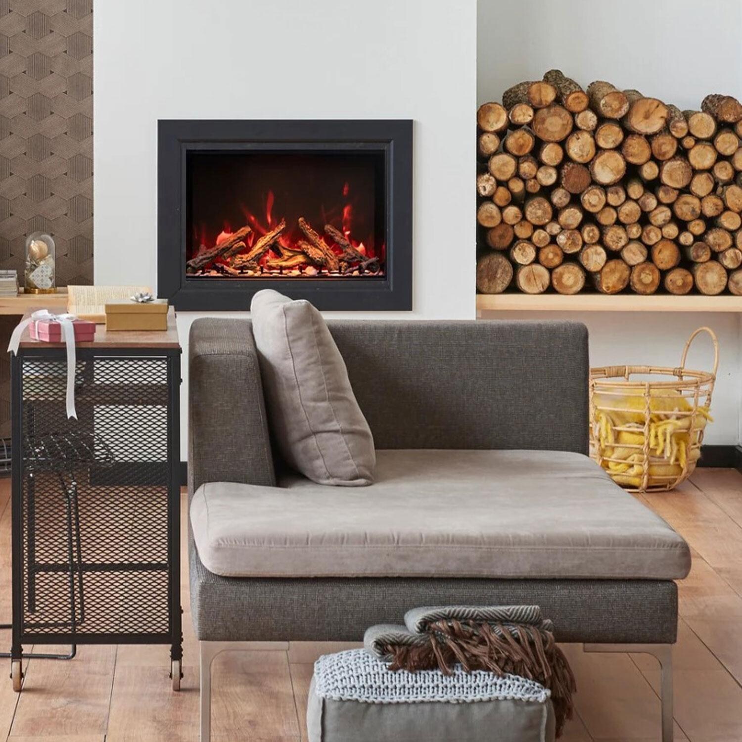 Amantii TRD-48-BESPOKE Traditional Bespoke 48 Inch Indoor / Outdoor Electric Insert Featuring Thermostatic Remote & WiFi Capable Fireplace - Log Set - Lifestyle thumbnail