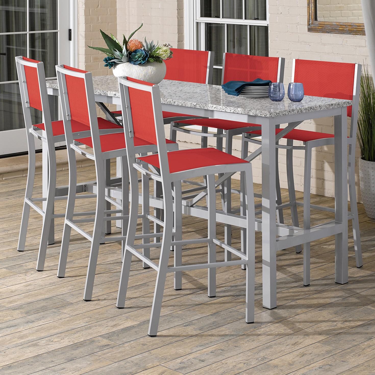 Travira 7 Piece Aluminum Patio Bar Set W/ 72 X 30 Inch Rectangular Table and Lite-Core Ash Tabletop By Oxford Garden - On The Patio thumbnail