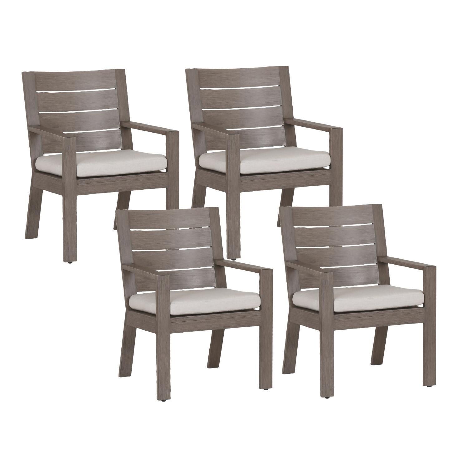 Laguna 4 Piece Aluminum Patio Dining Arm Chair Set W/ Sunbrella Canvas Flax Cushions By Sunset West