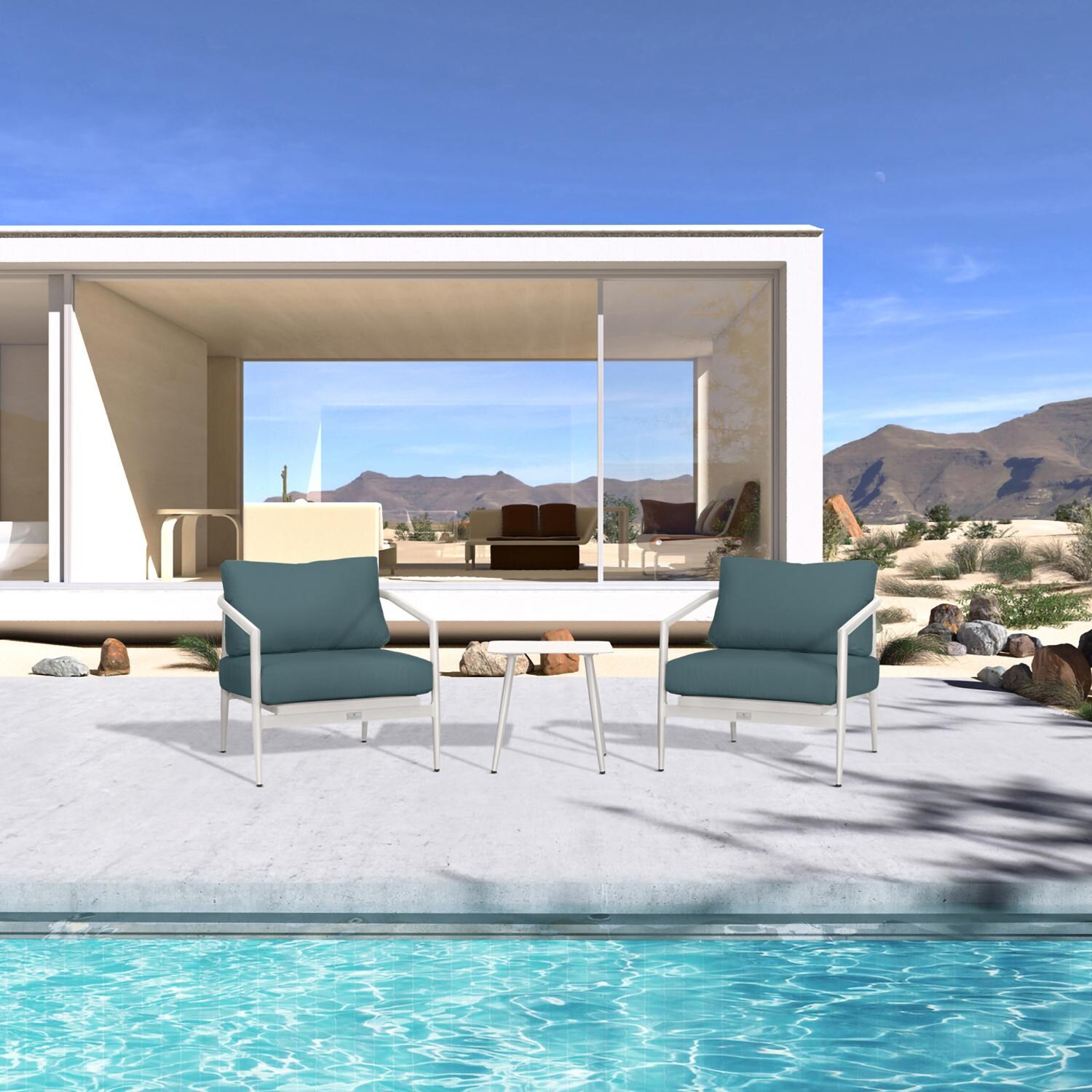 Midnight Cove 3 Pc Aluminum Seating Set w/ Club Chairs in Urban Stone/Cast Lagoon by Lakeview Outdoor Designs