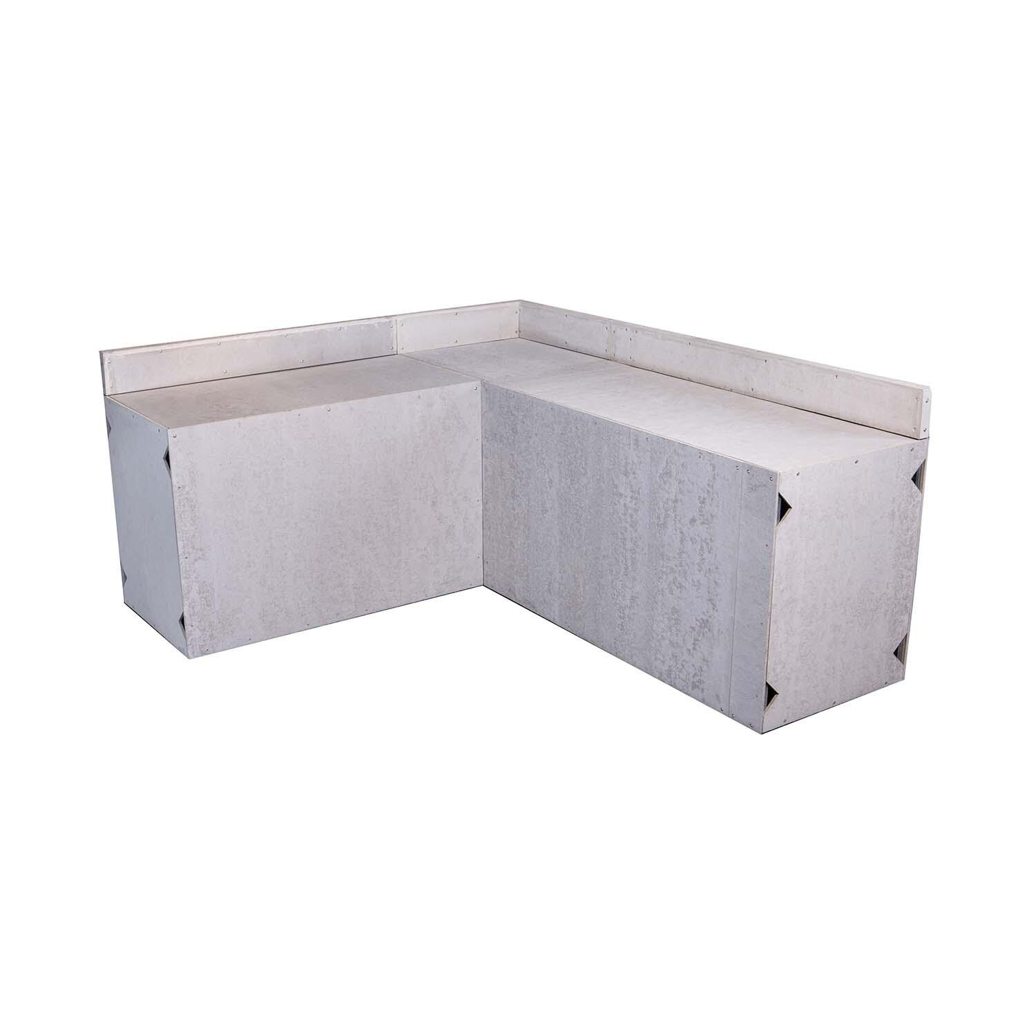 Universal 7 ft X 8 ft Ready To Finish L-Shaped Outdoor Kitchen System Appliance and Storage Cabinets W/Backsplashes On Both Sides - White Background thumbnail