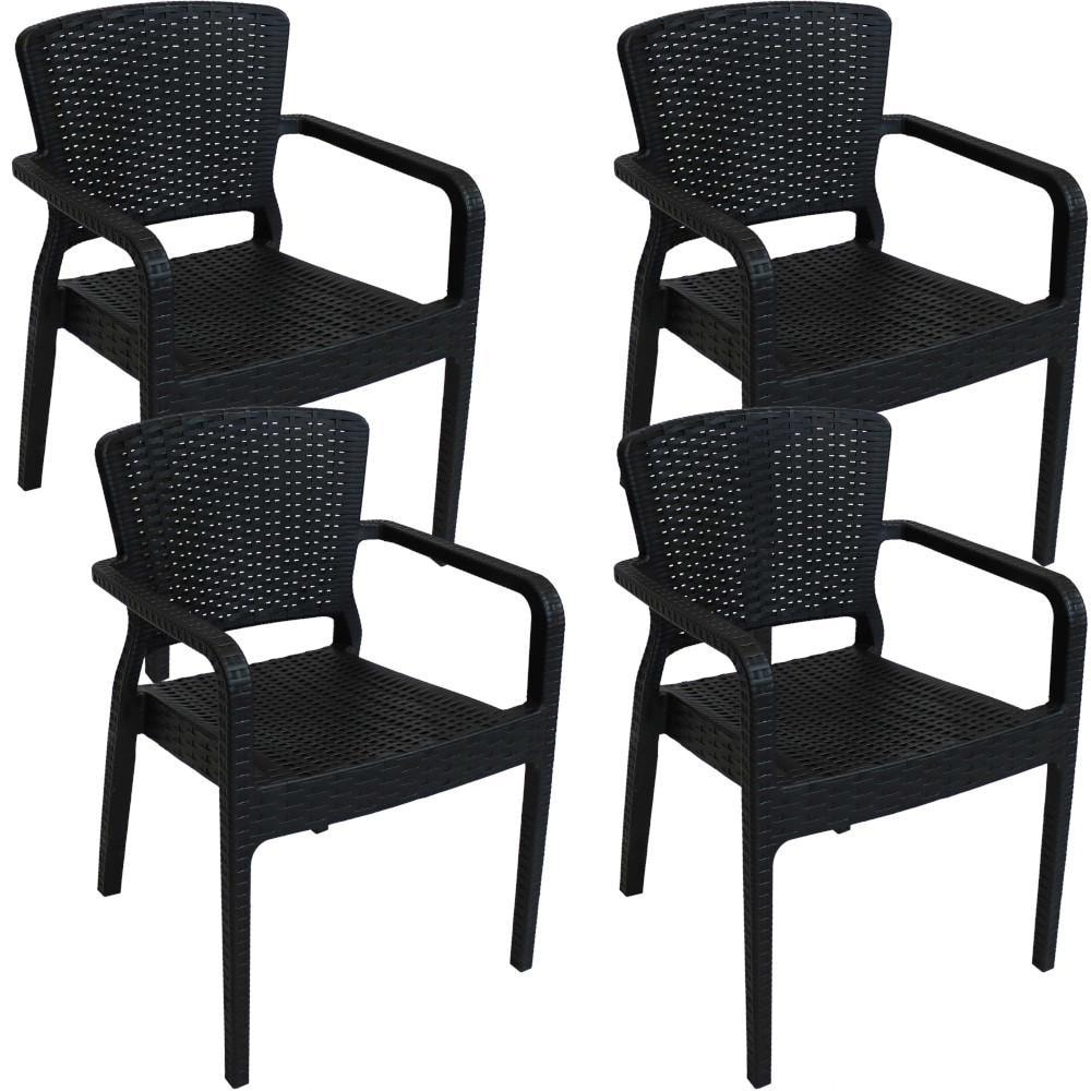 Ultimate Patio Pelican Hill Plastic Stackable Arm Chair - Set of 4 - Black