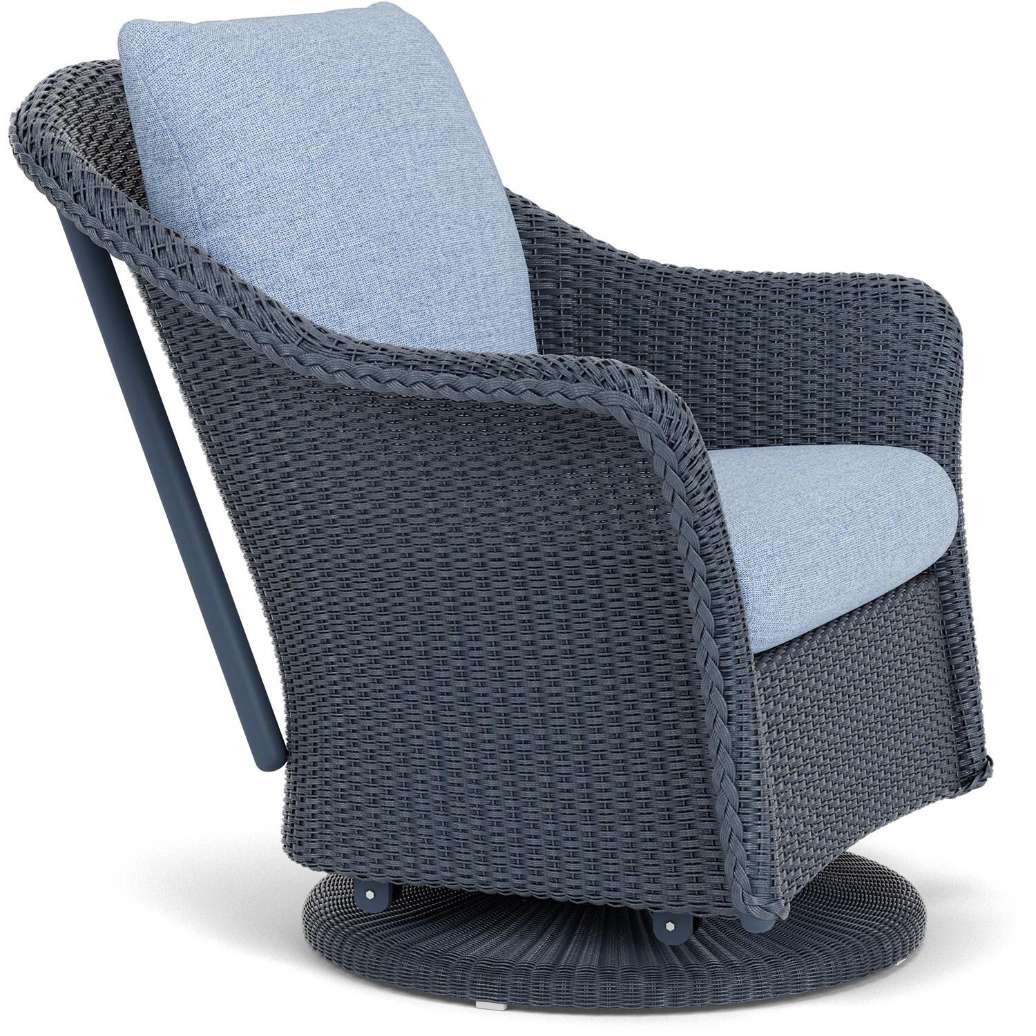 Lloyd Flanders Weekend Retreat Swivel Glider Lounge Chair in Denim Blue Finish W/ Demo Skyway Fabric - Angled thumbnail