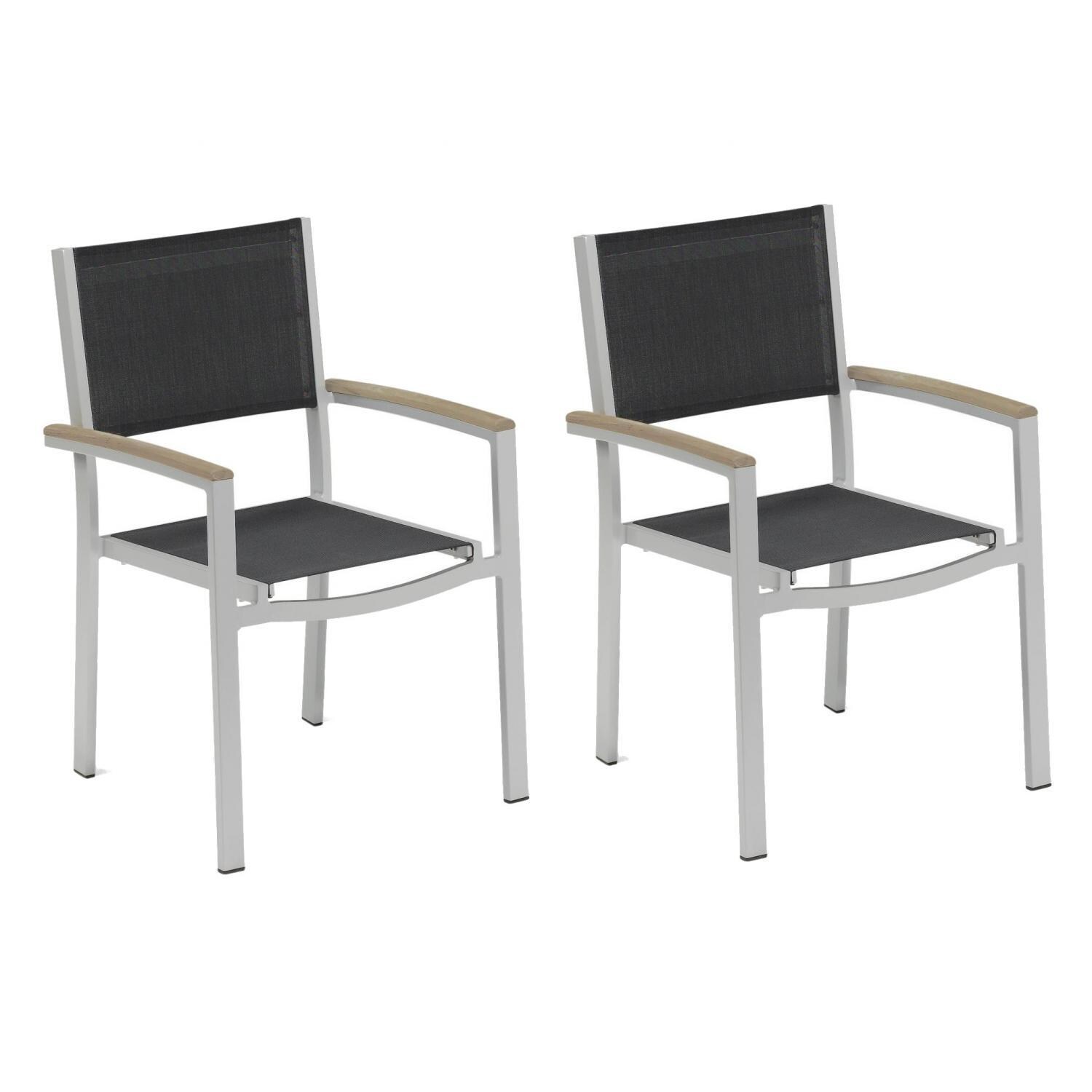 Travira 2 Piece Aluminum Dining Arm Chair Set W/ Black Sling & Tekwood Vintage Arm Caps By Oxford Garden