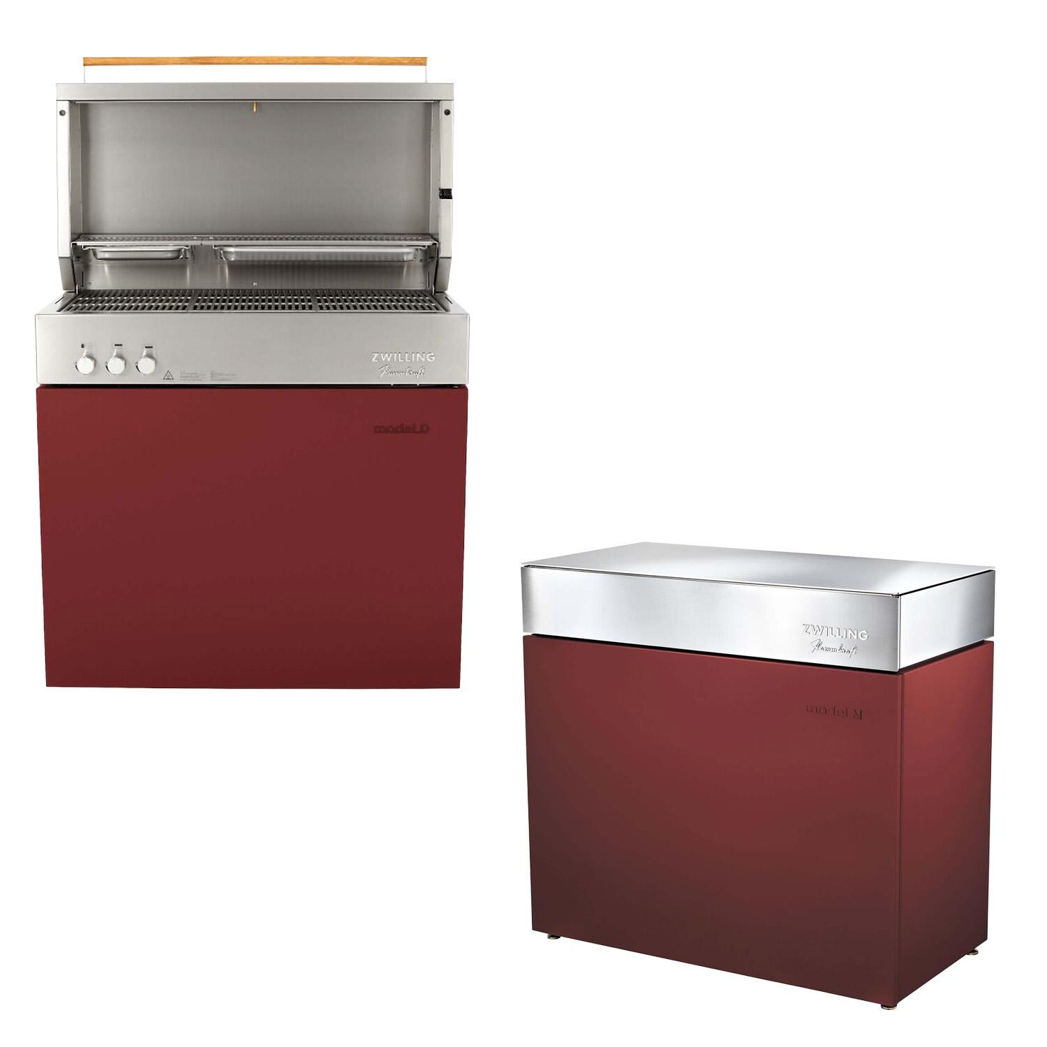 Flammkraft Model D Freestanding Natural Gas Grill & Model M Prep Center Module - Ruby - White Background thumbnail