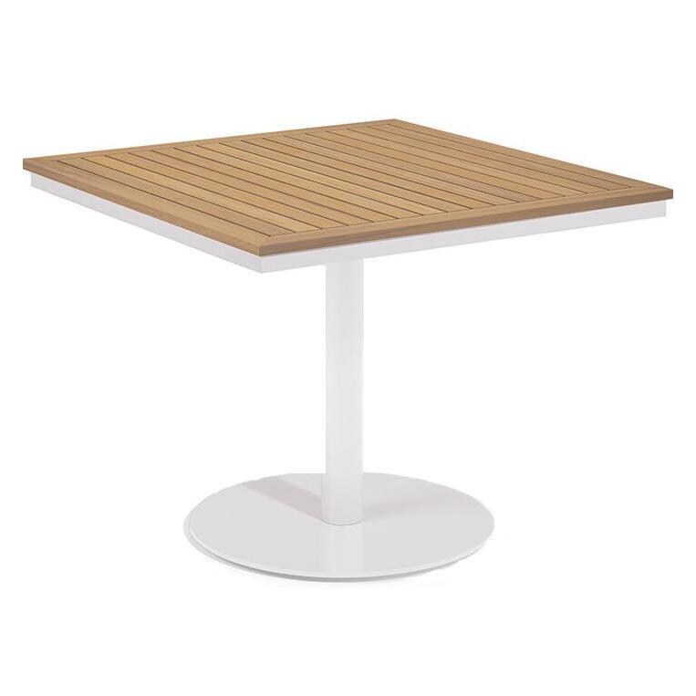 Oxford Garden Travira 38-Inch Square Bistro Table w/ Chalk Finish and Natural Tekwood Top