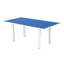 Euro 72 X 36 Inch Rectangular Aluminum Patio Dining Table By POLYWOOD - Satin White Frame / Pacific Blue Slats