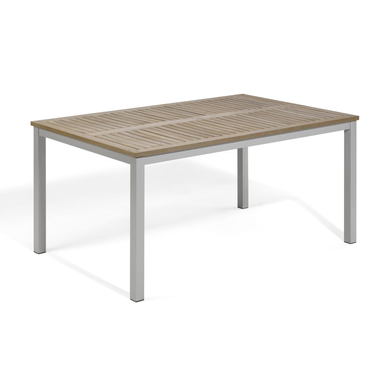 Oxford Garden Travira 7 Piece Flint Aluminum Patio Dining Set - Vintage Tekwood Table thumbnail