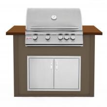 BBQGuys.com 4 Ft BBQ Island With Blaze 32-Inch Natural Gas Grill & Double Access Door - Brown/Tan - BLZADNG-4VP3HBMT image