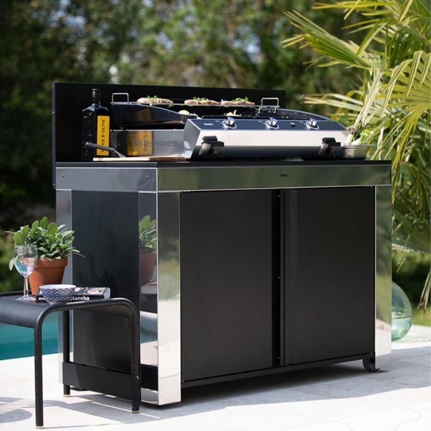 ENO 3 Burner Propane Plancha on Enclosed Stainless Steel Cart - 531732014801 thumbnail